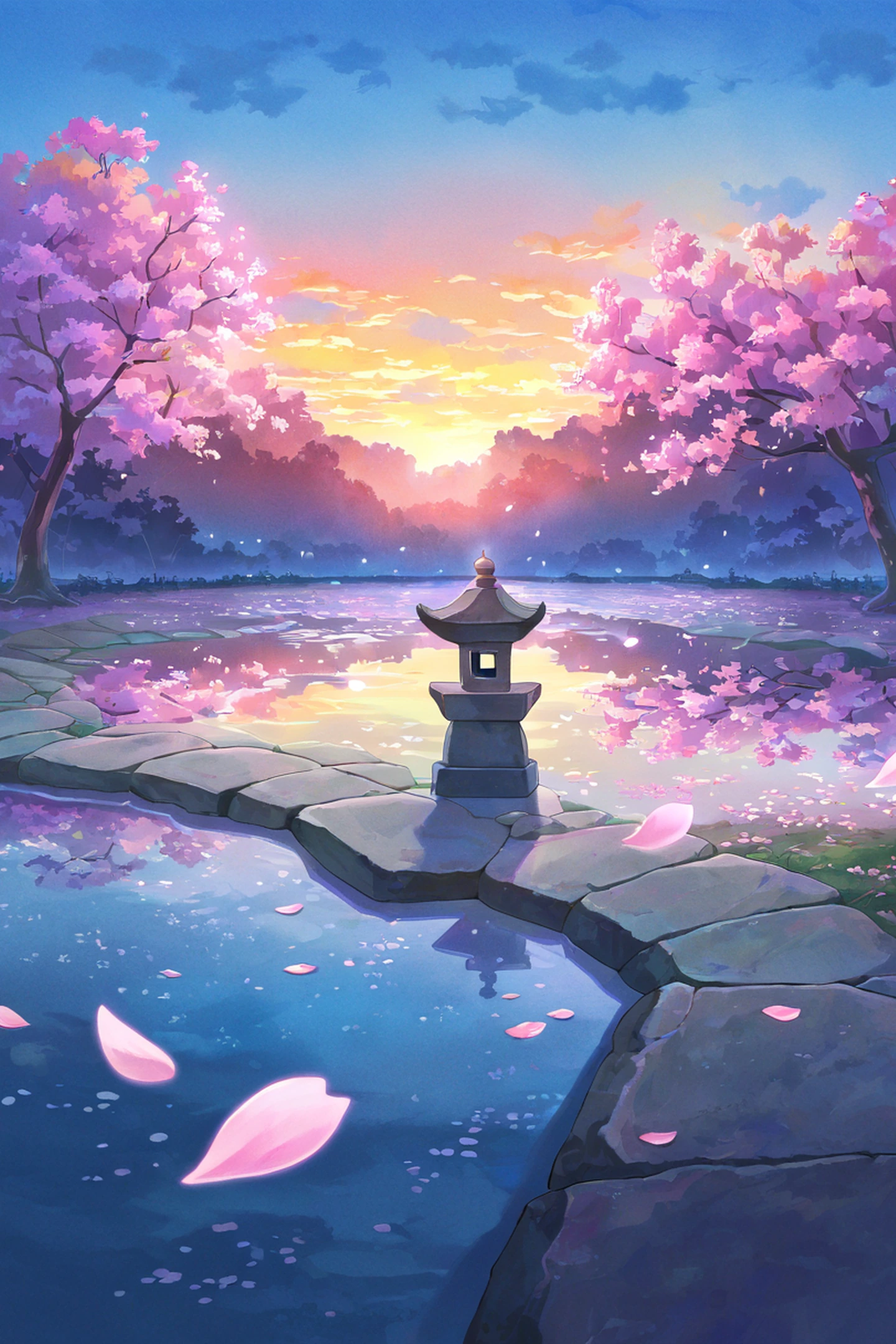 cherry blossom path lofi wallpaper