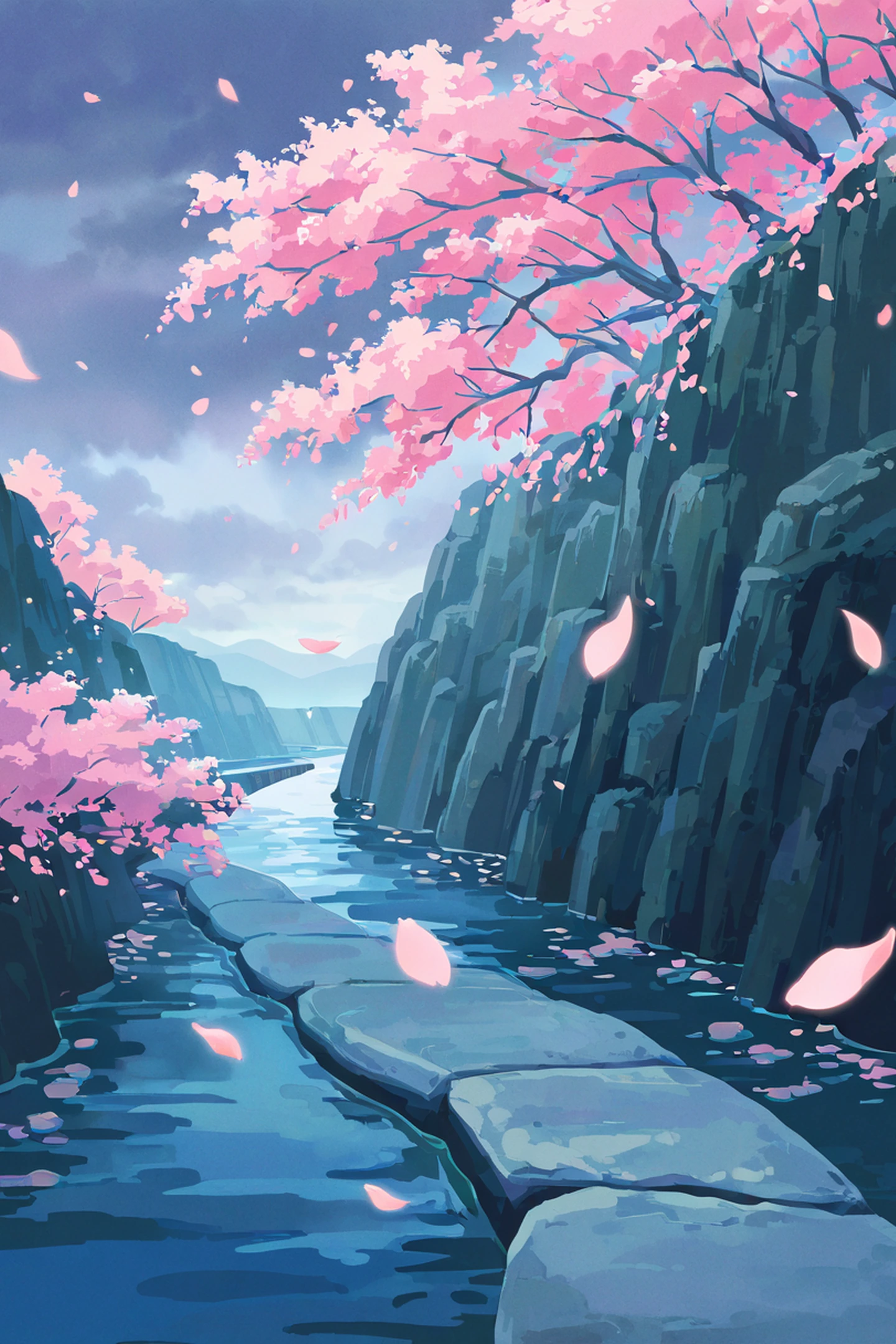 cherry blossom path lofi wallpaper