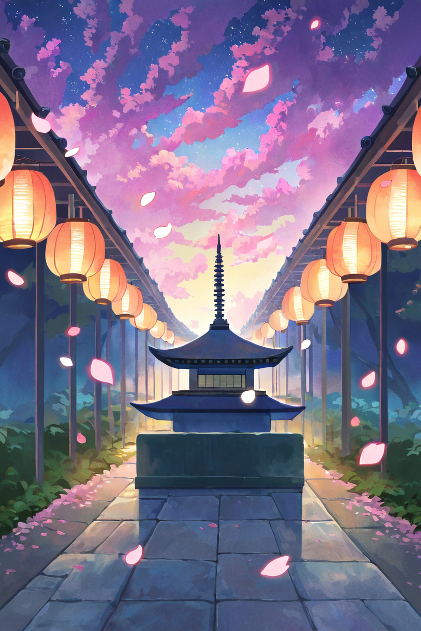 cherry blossom path lofi wallpaper