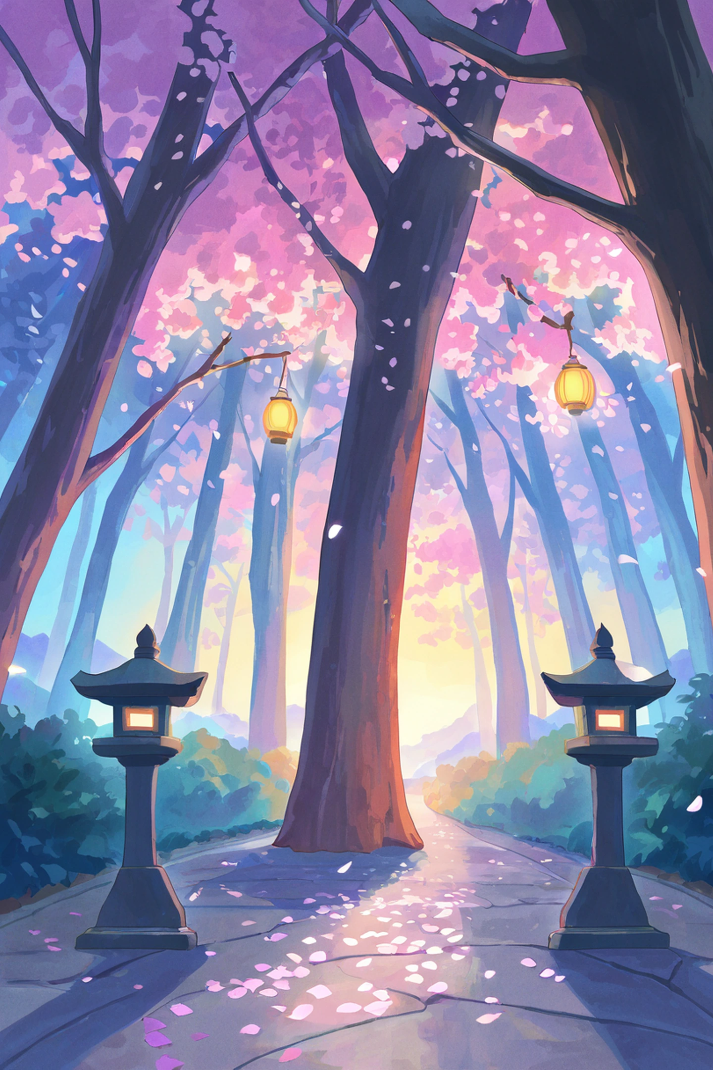 cherry blossom path lofi wallpaper