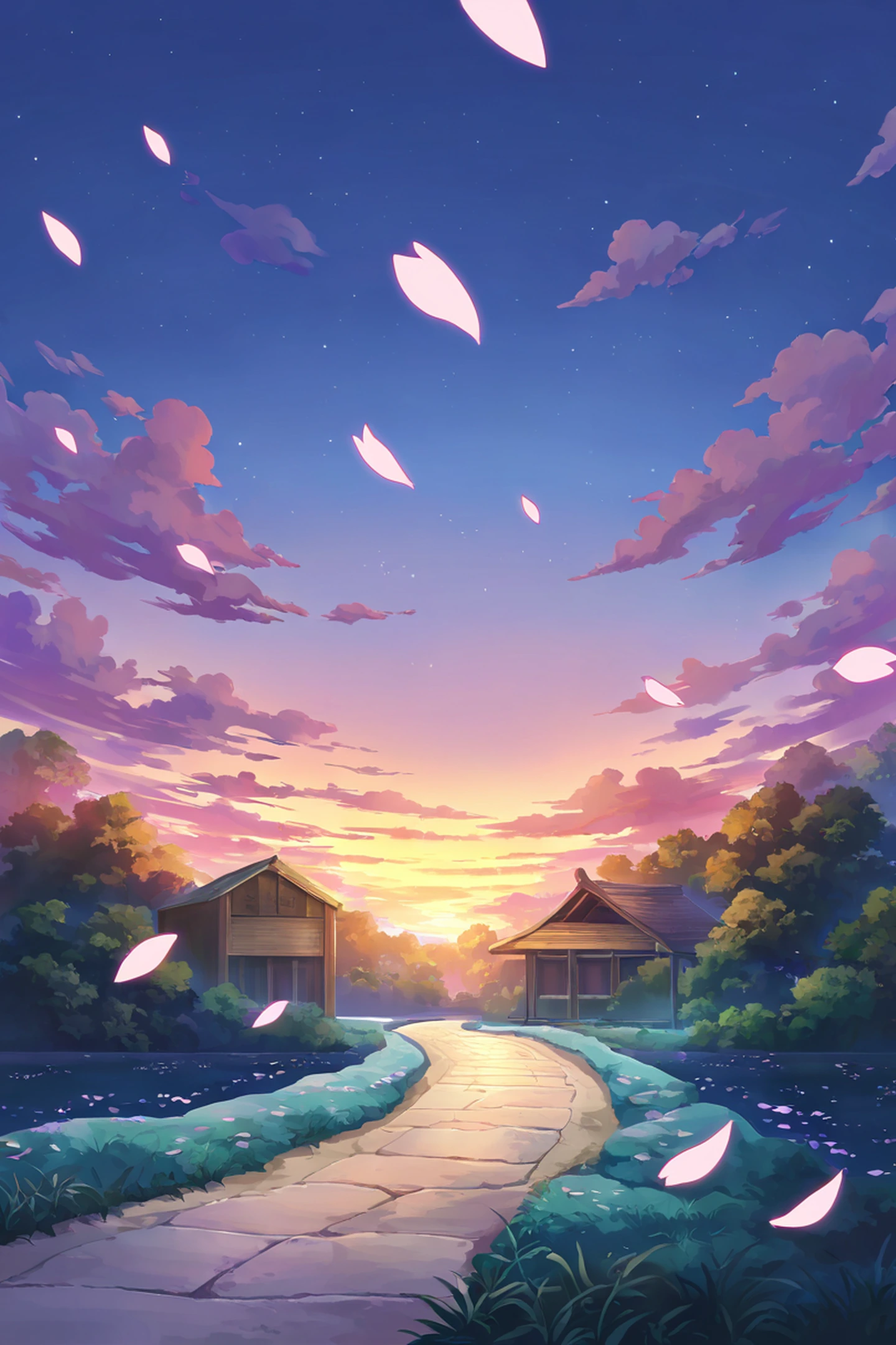 cherry blossom path lofi wallpaper