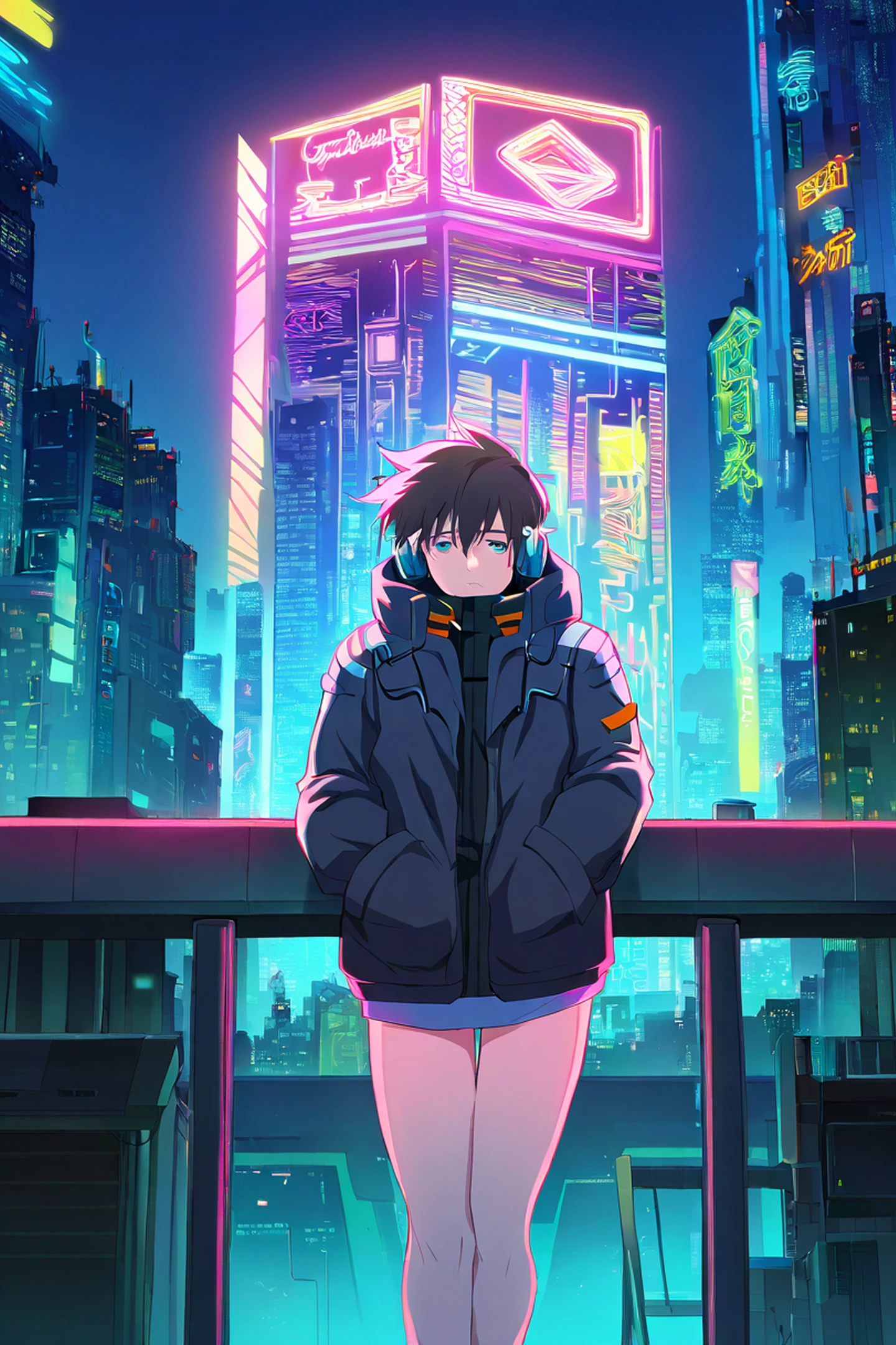 Cyberpunk Boy Rooftop lofi wallpaper
