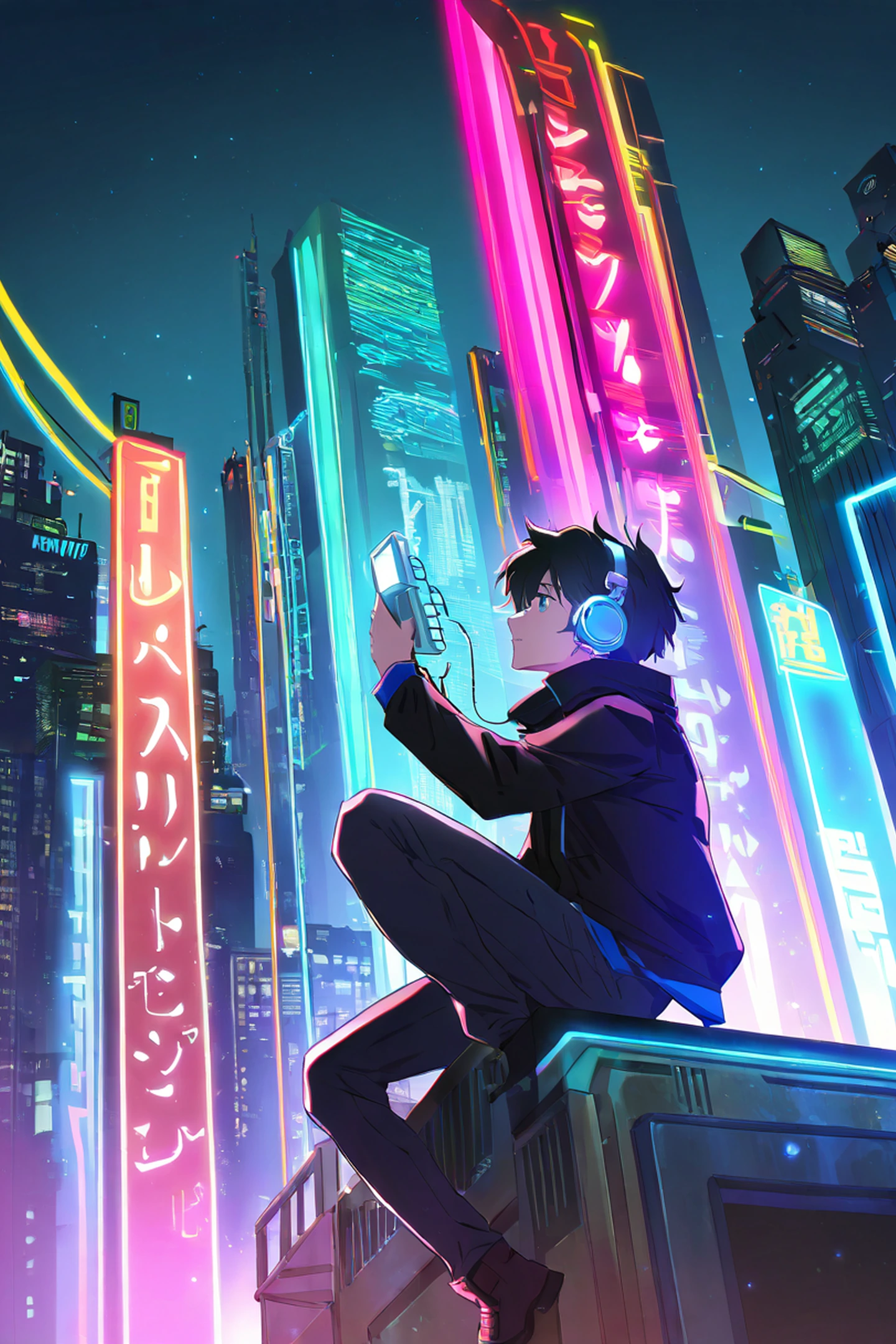 Cyberpunk Boy Rooftop lofi wallpaper