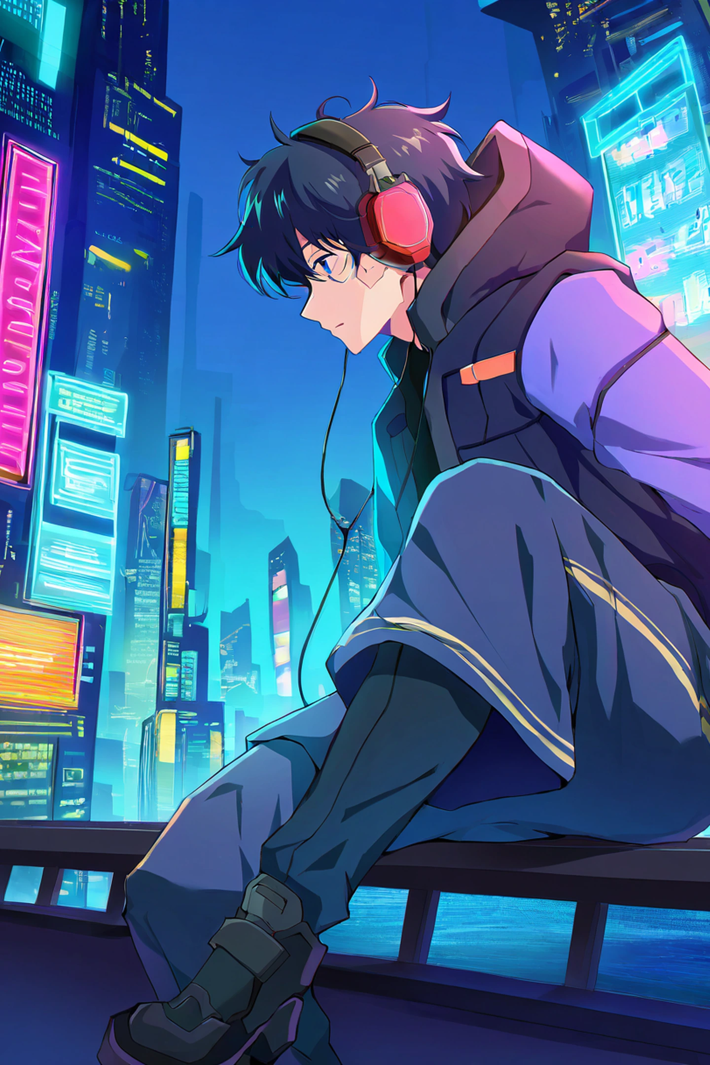 Cyberpunk Boy Rooftop lofi wallpaper