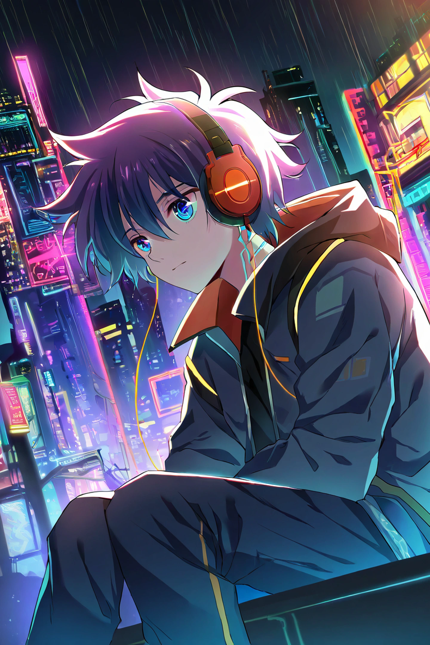Cyberpunk Boy Rooftop lofi wallpaper
