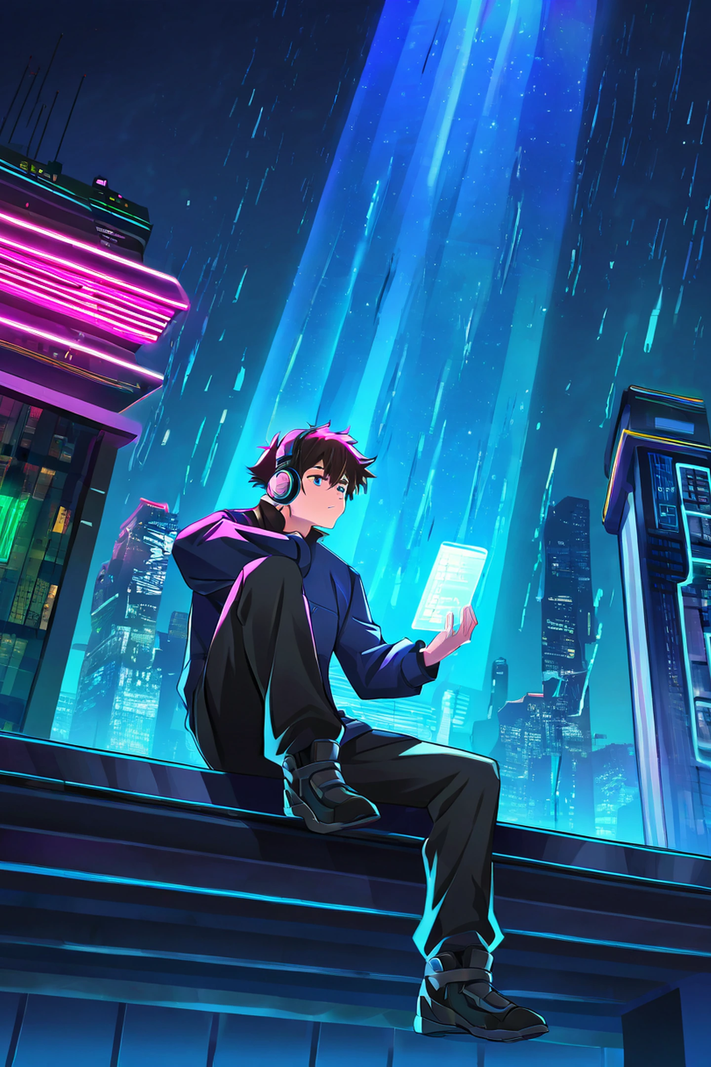 Cyberpunk Boy Rooftop lofi wallpaper