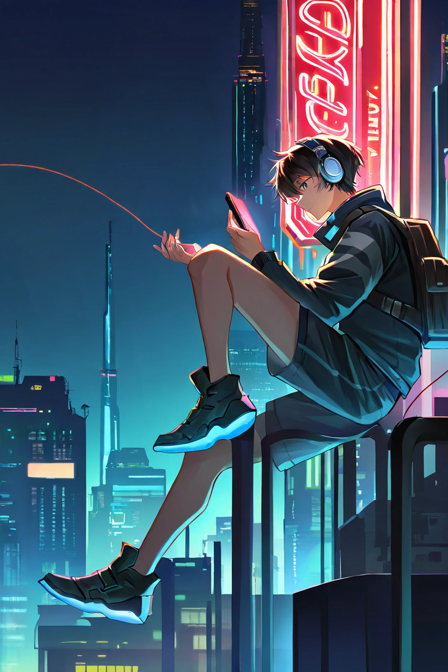 Cyberpunk Boy Rooftop lofi wallpaper