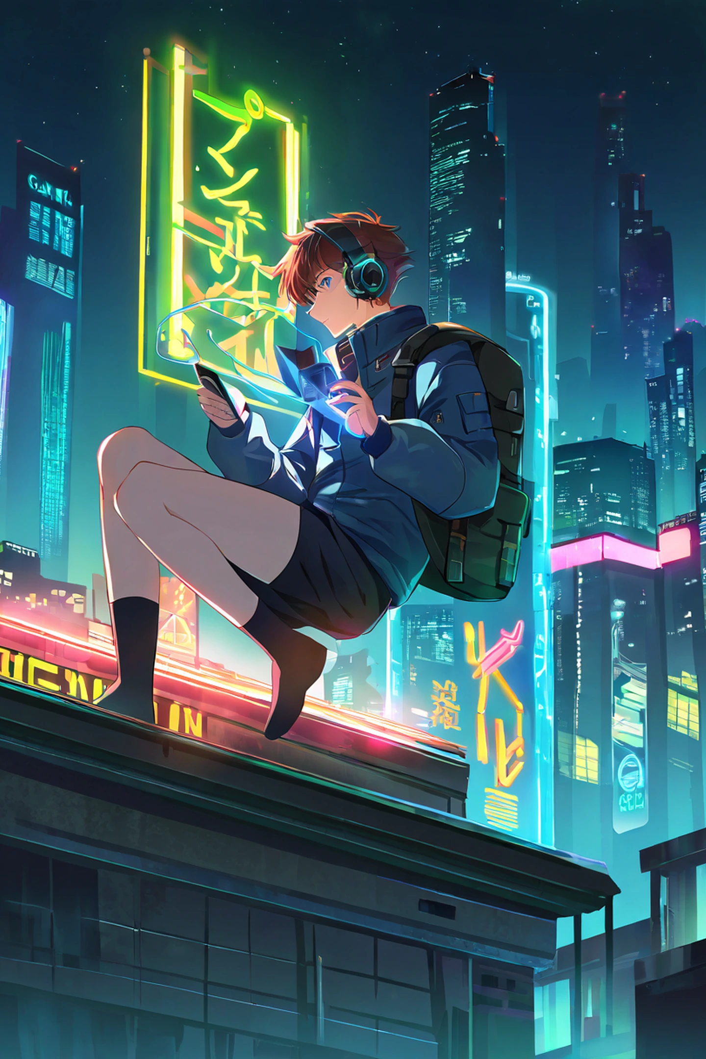 cyberpunk boy rooftop lofi wallpaper