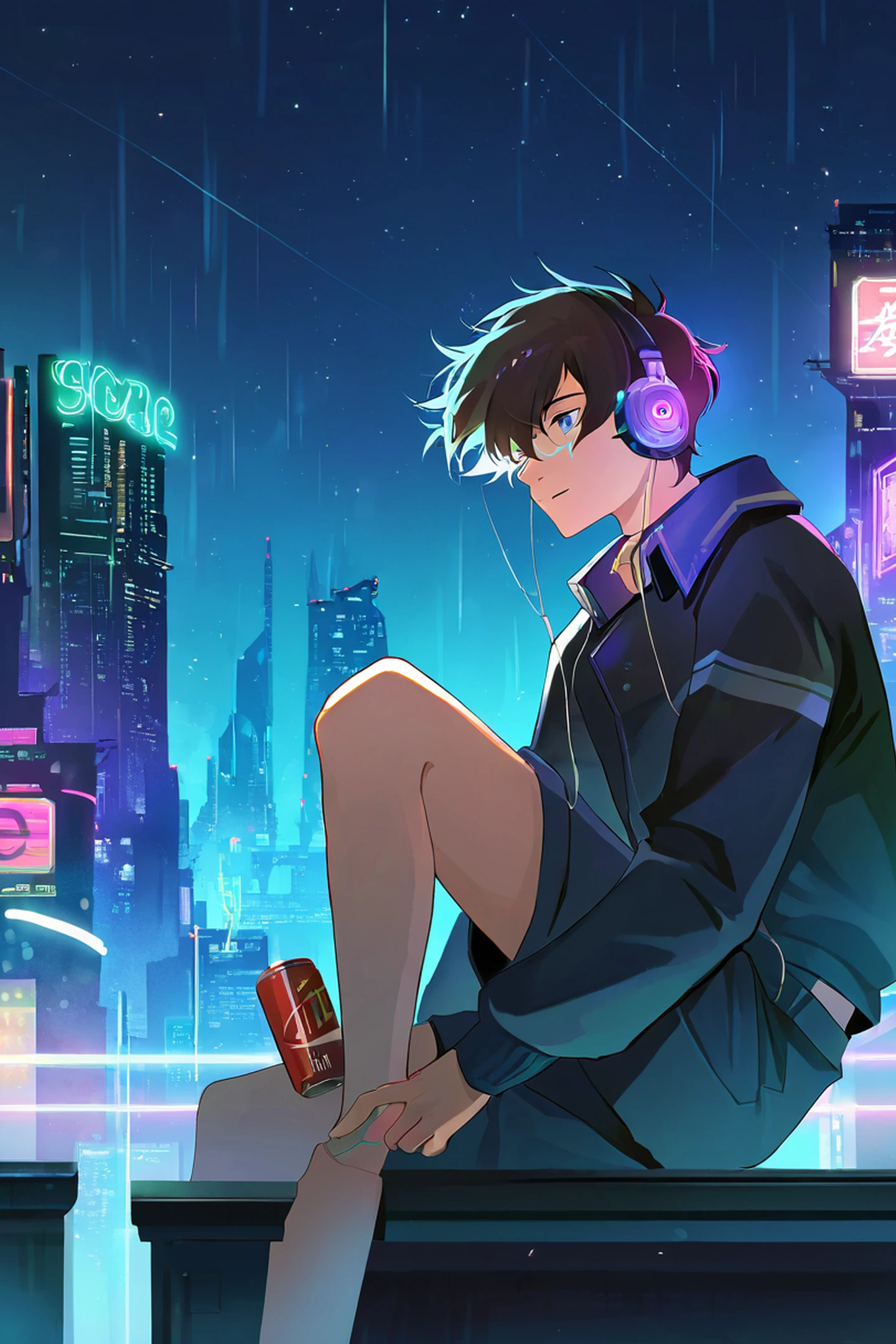 Cyberpunk Boy Rooftop lofi wallpaper