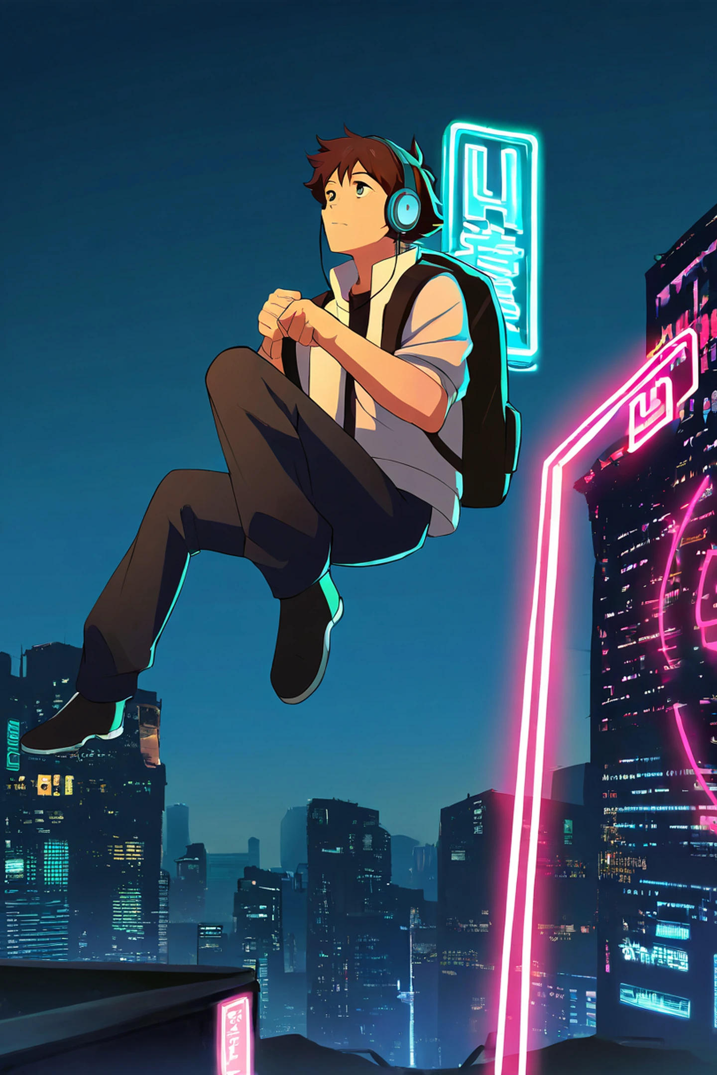 Cyberpunk Boy Rooftop lofi wallpaper