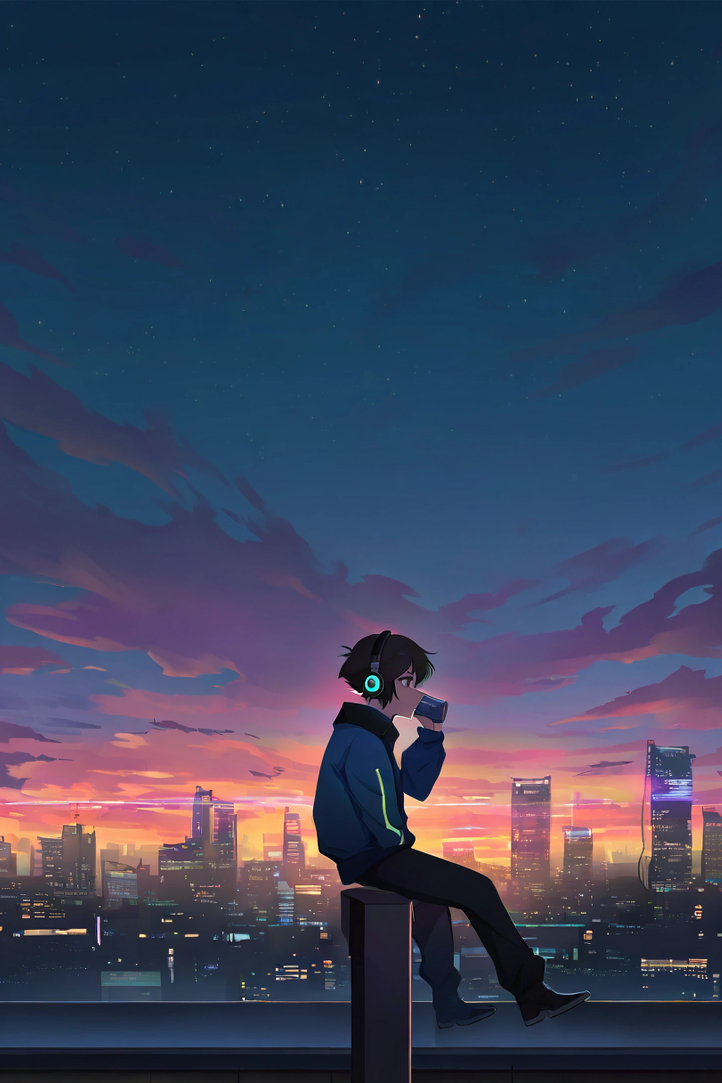 Cyberpunk Boy Rooftop lofi wallpaper