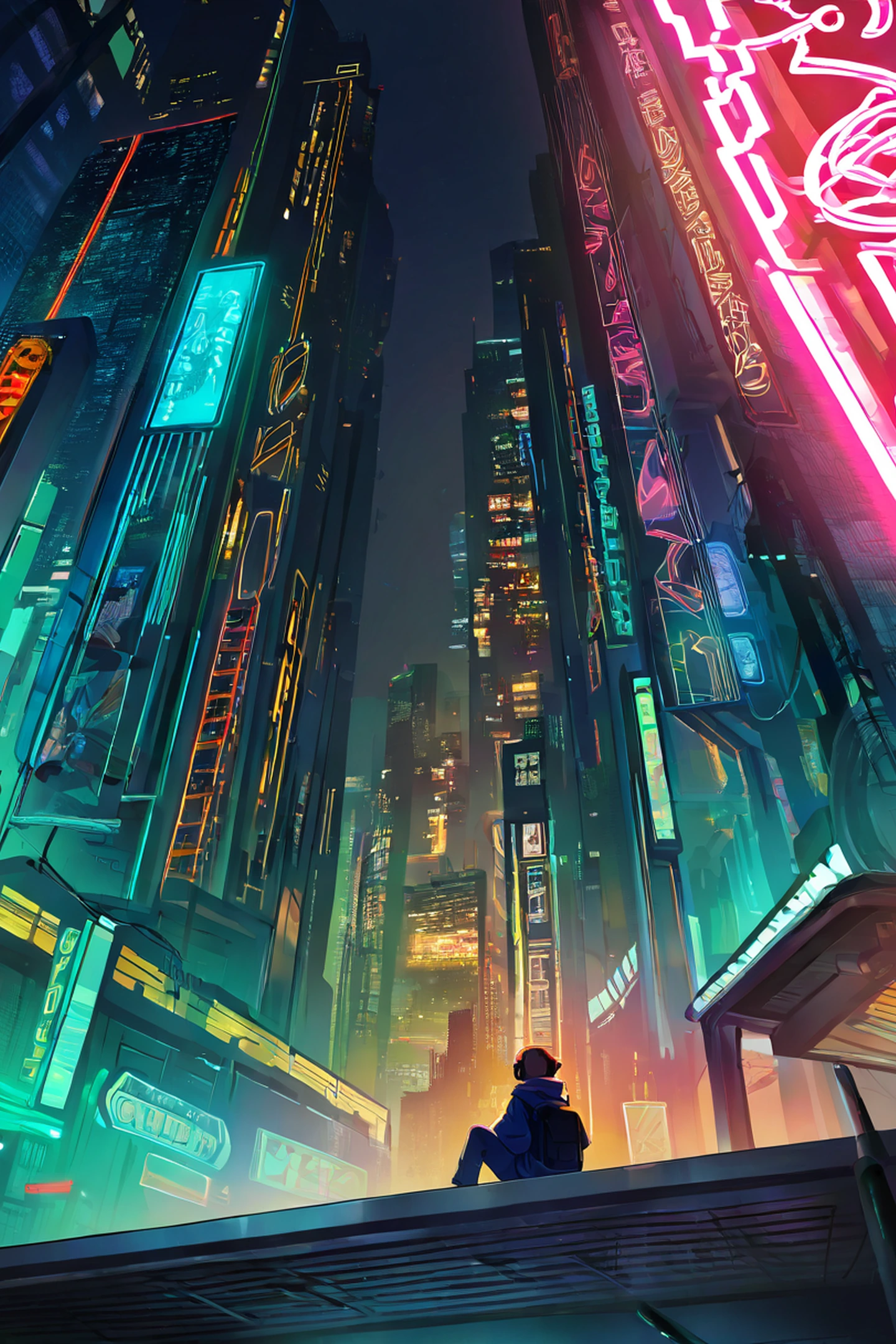 Cyberpunk Boy Rooftop lofi wallpaper
