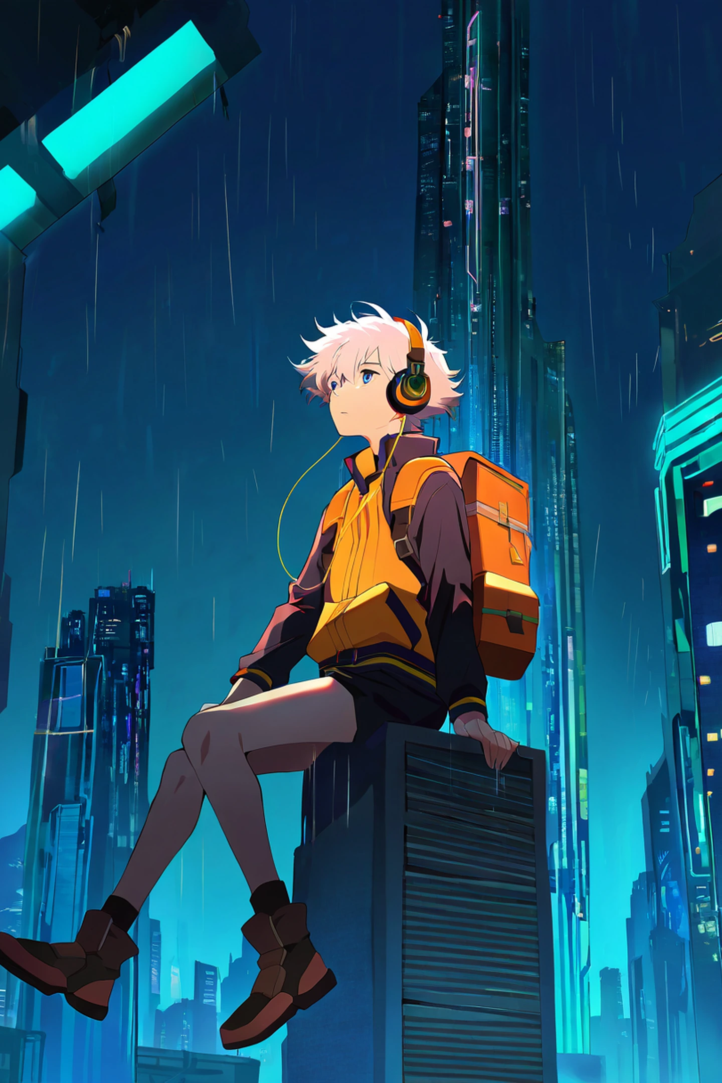 Cyberpunk Boy Rooftop lofi wallpaper