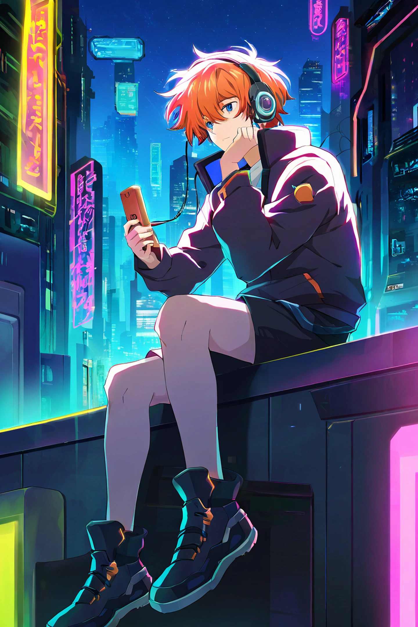 Cyberpunk Boy Rooftop lofi wallpaper