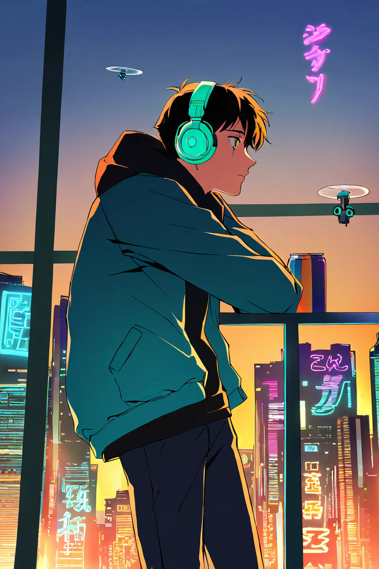 Cyberpunk Boy Rooftop lofi wallpaper