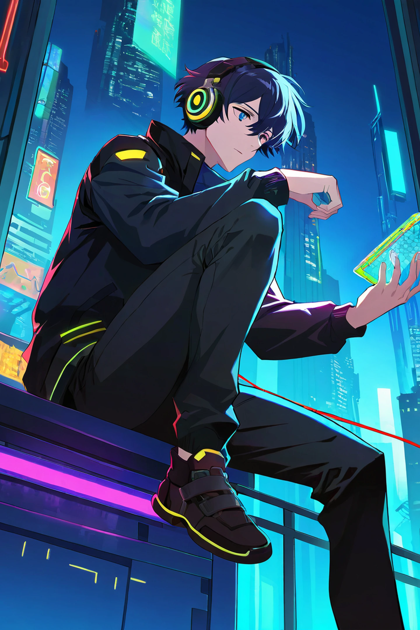 Cyberpunk Boy Rooftop lofi wallpaper