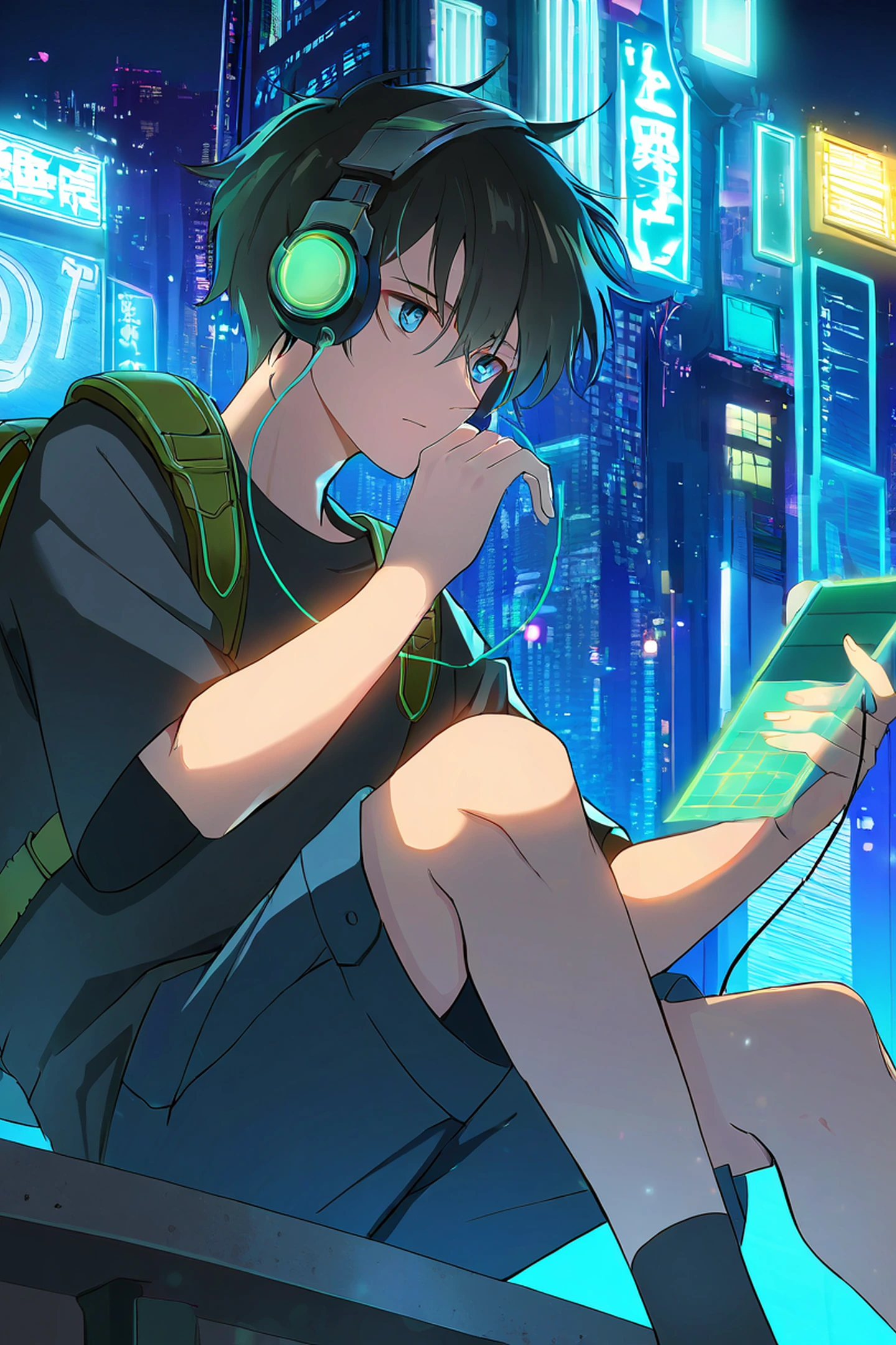 Cyberpunk Boy Rooftop lofi wallpaper