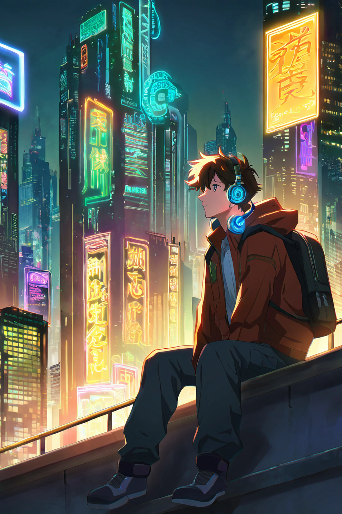Cyberpunk Boy Rooftop lofi wallpaper