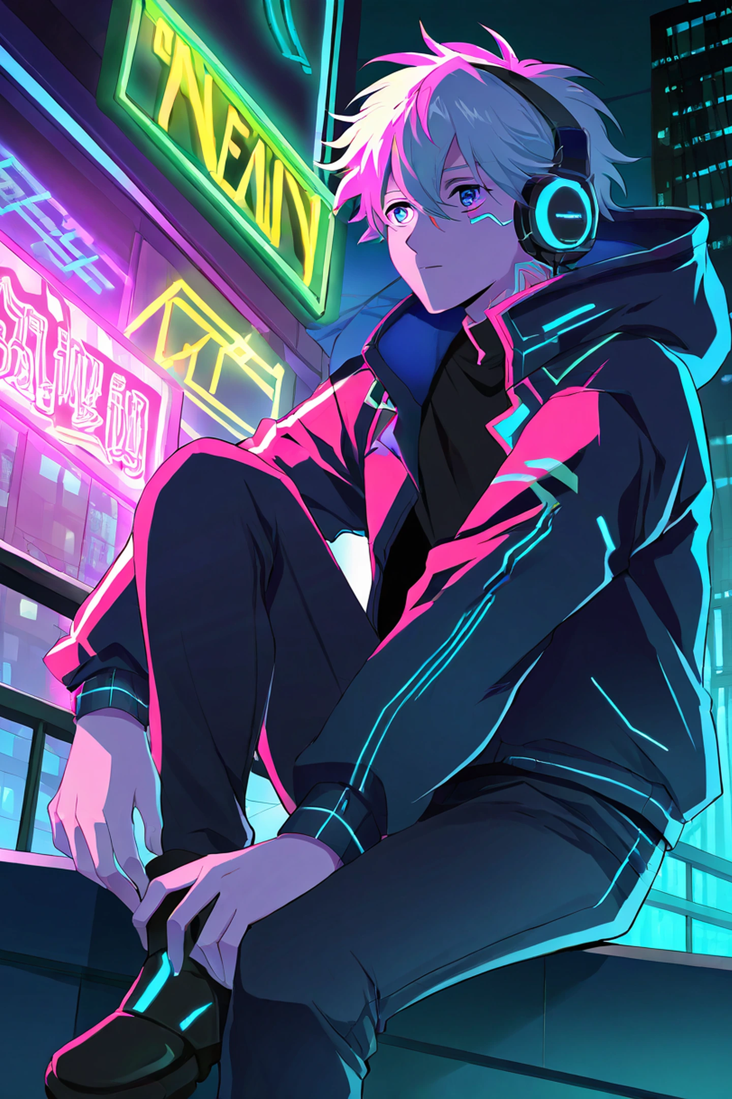Cyberpunk Boy Rooftop lofi wallpaper