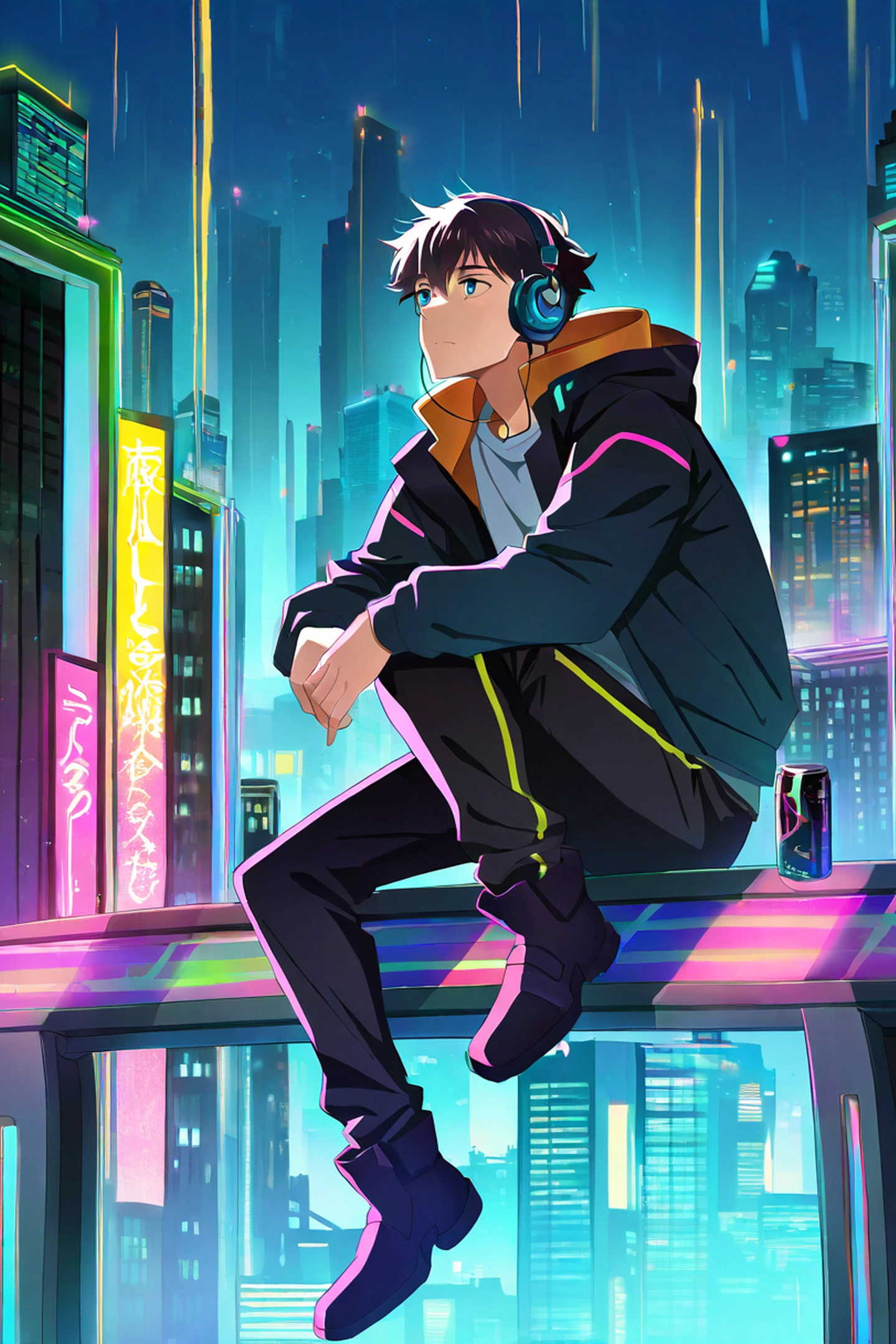 Cyberpunk Boy Rooftop lofi wallpaper