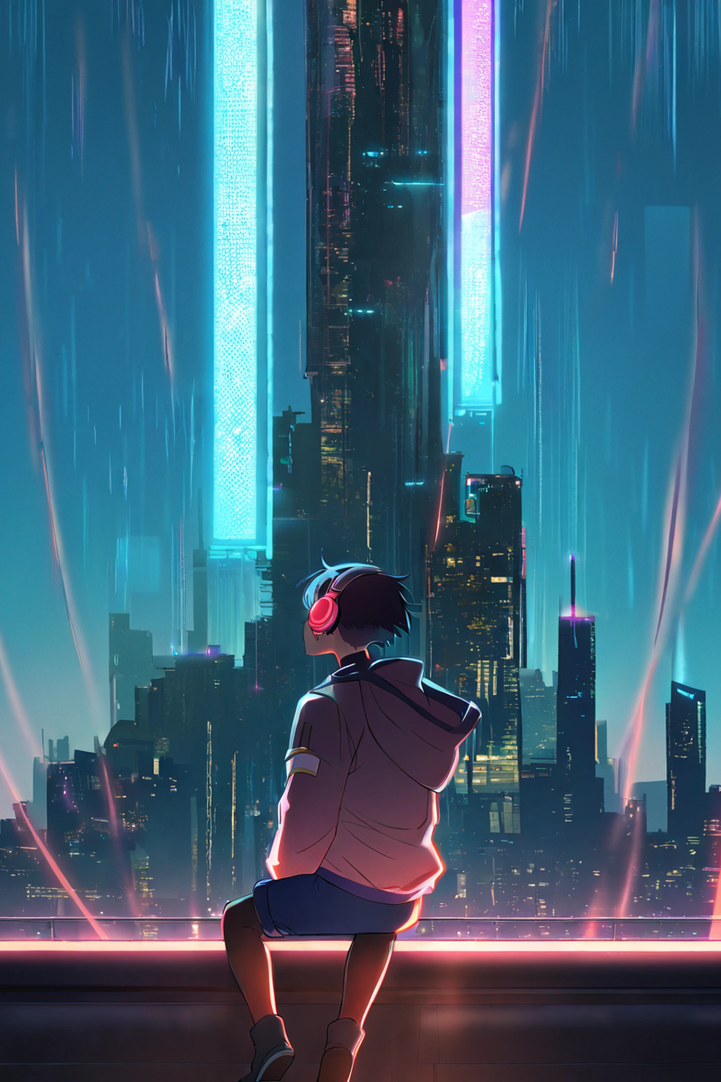 Cyberpunk Boy Rooftop lofi wallpaper
