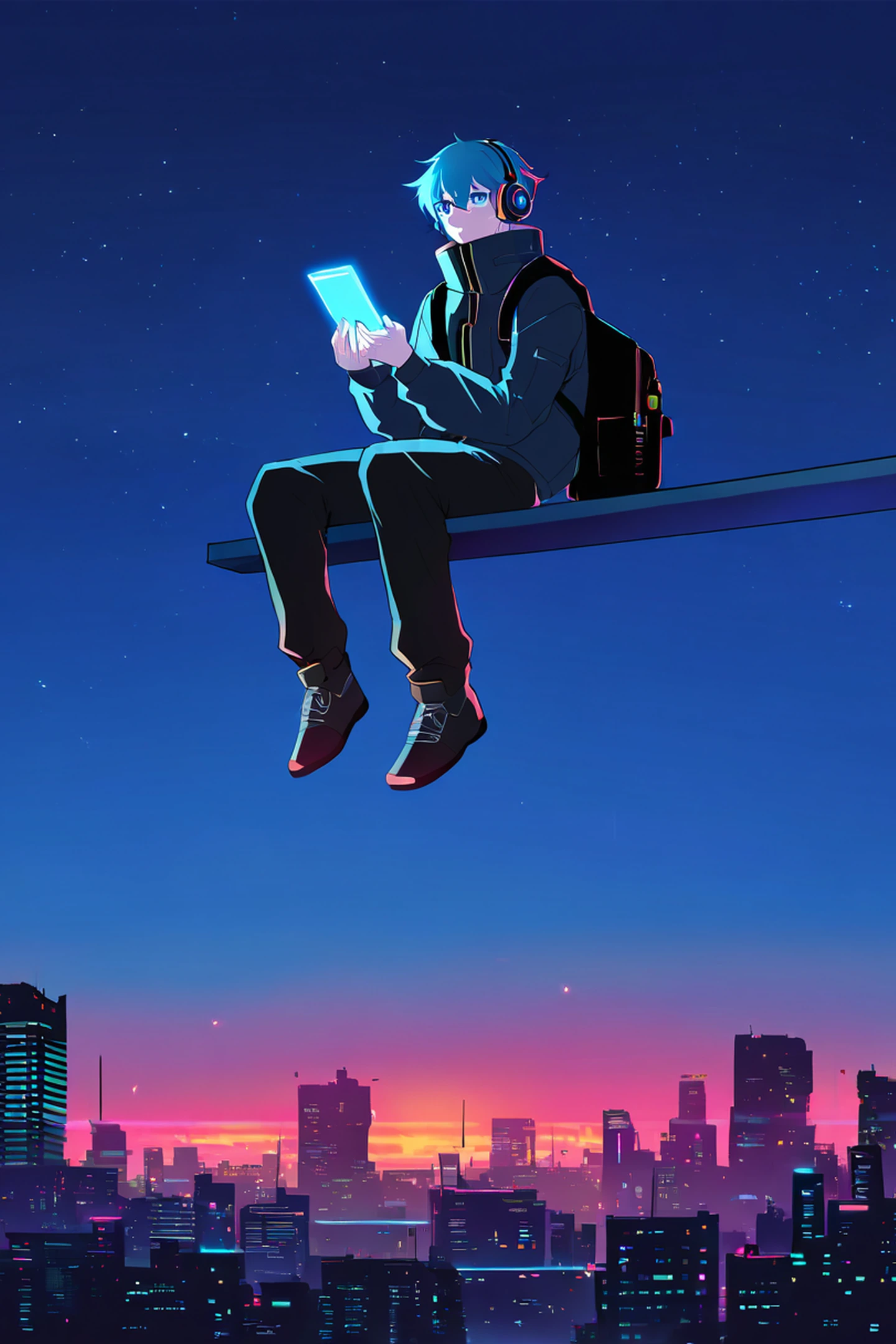 Cyberpunk Boy Rooftop lofi wallpaper