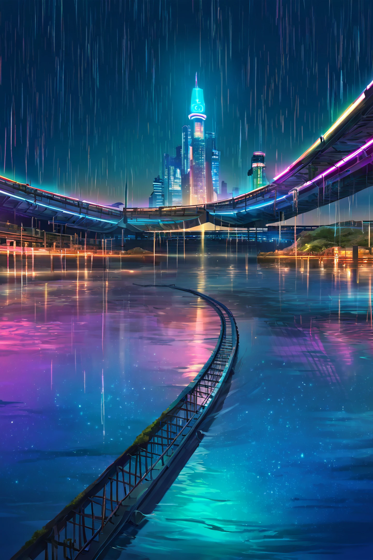 cyberpunk bridge lofi wallpaper
