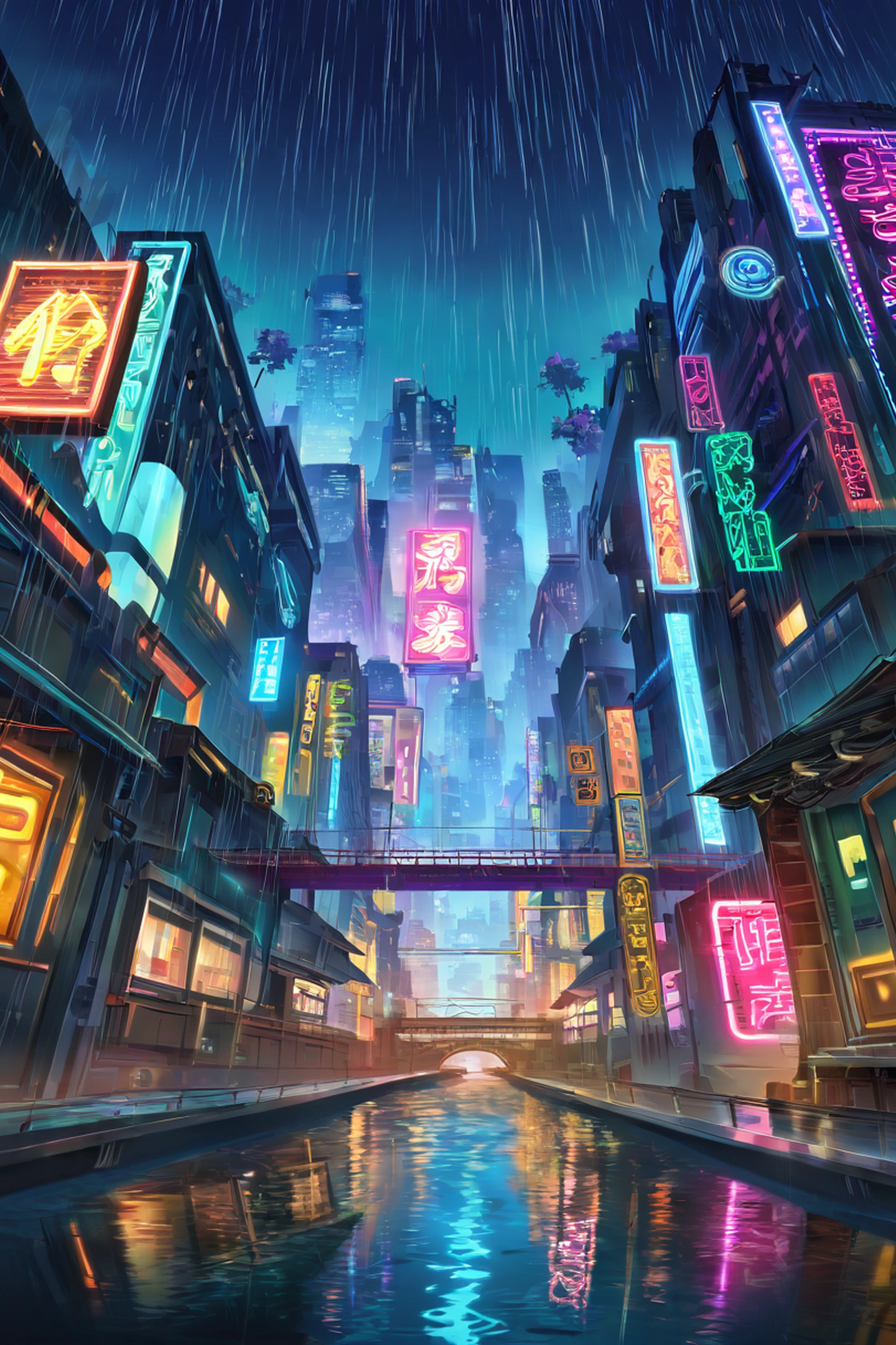 cyberpunk bridge lofi wallpaper