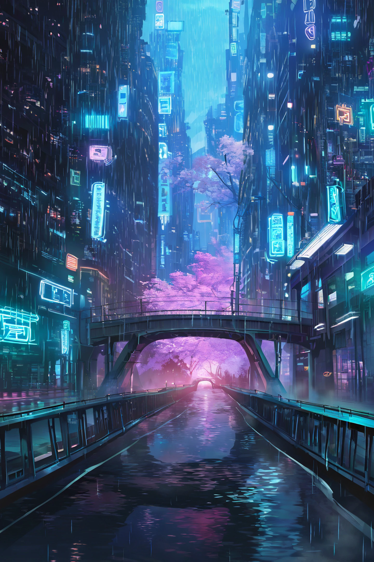 Cyberpunk Bridge lofi wallpaper