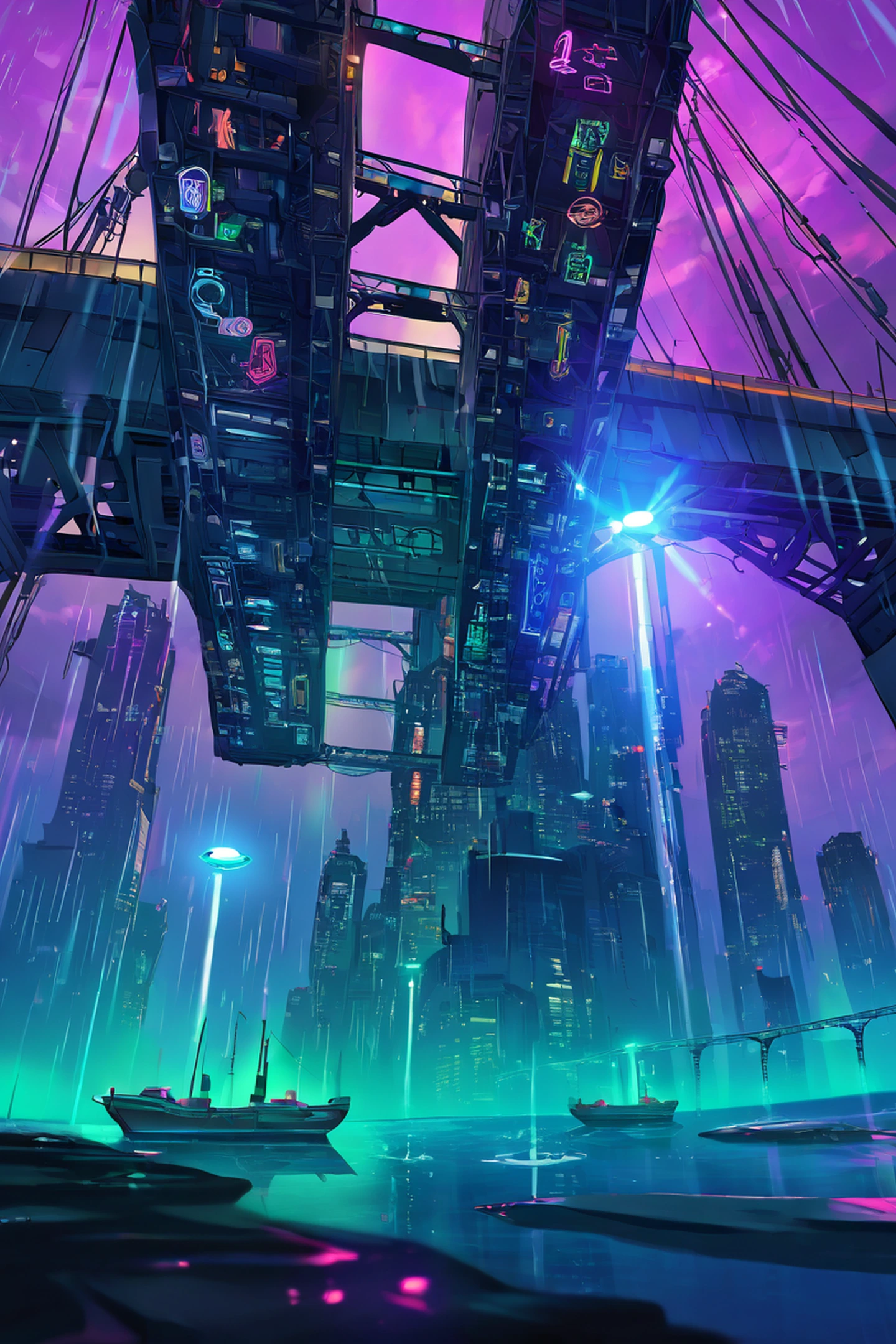 cyberpunk bridge lofi wallpaper