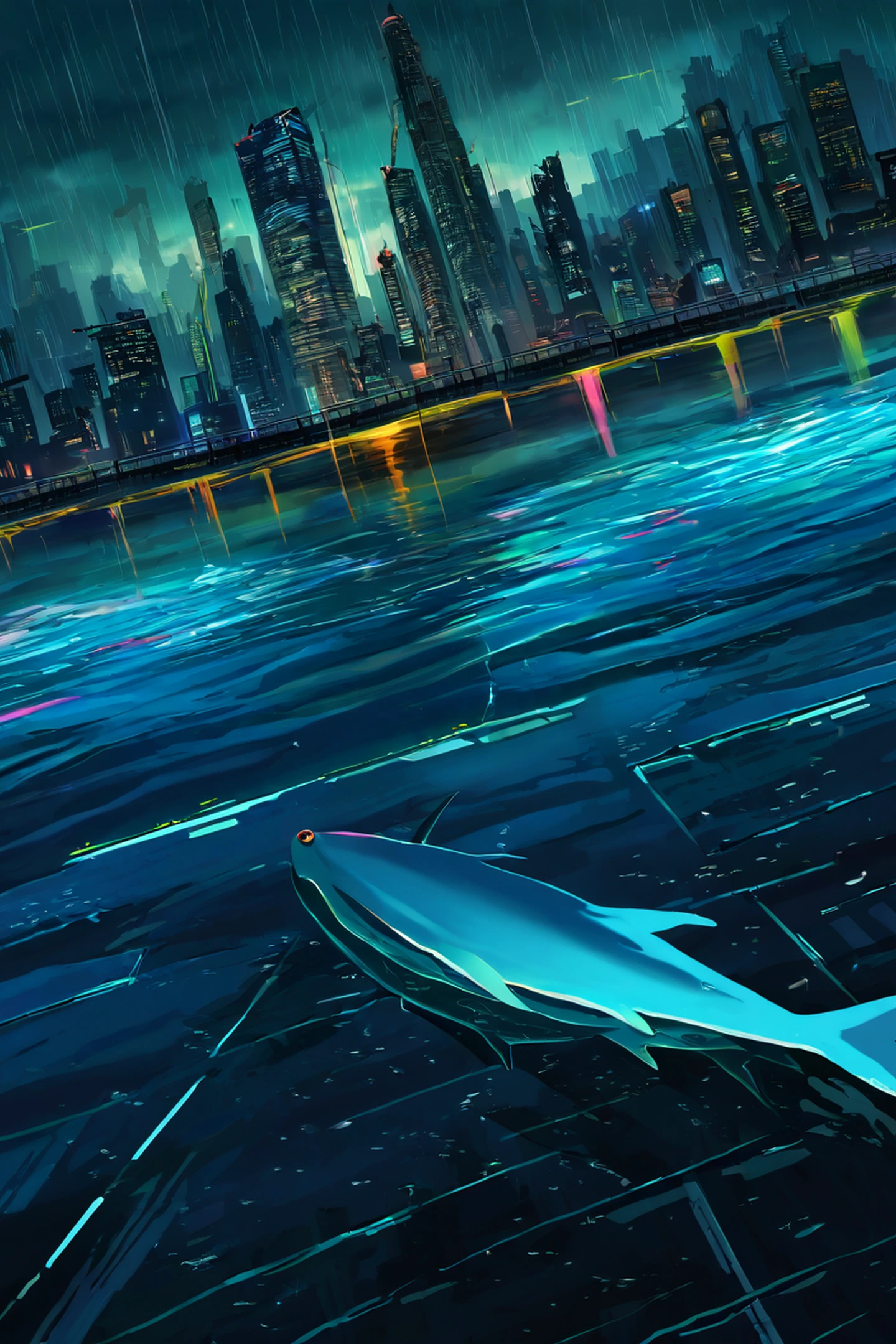 Cyberpunk Bridge lofi wallpaper