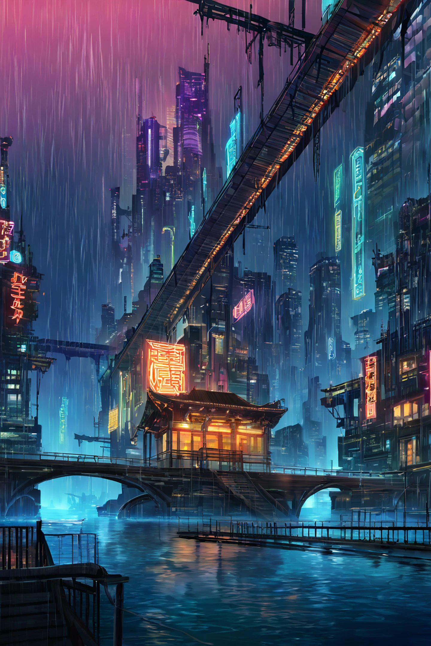 Cyberpunk Bridge lofi wallpaper