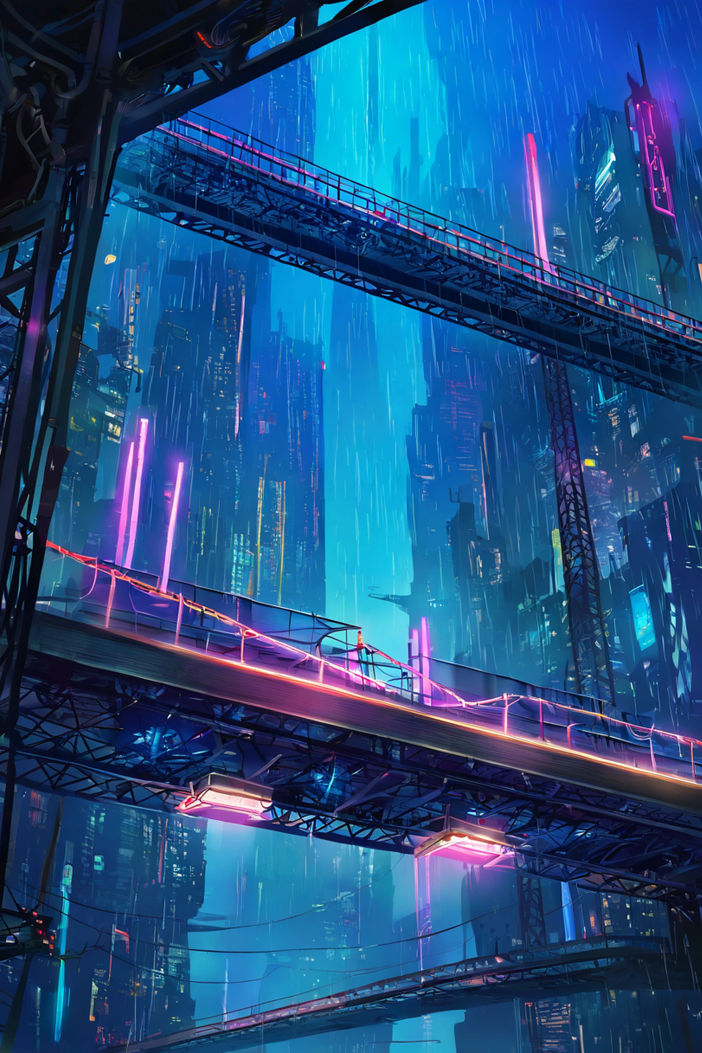 cyberpunk bridge lofi wallpaper