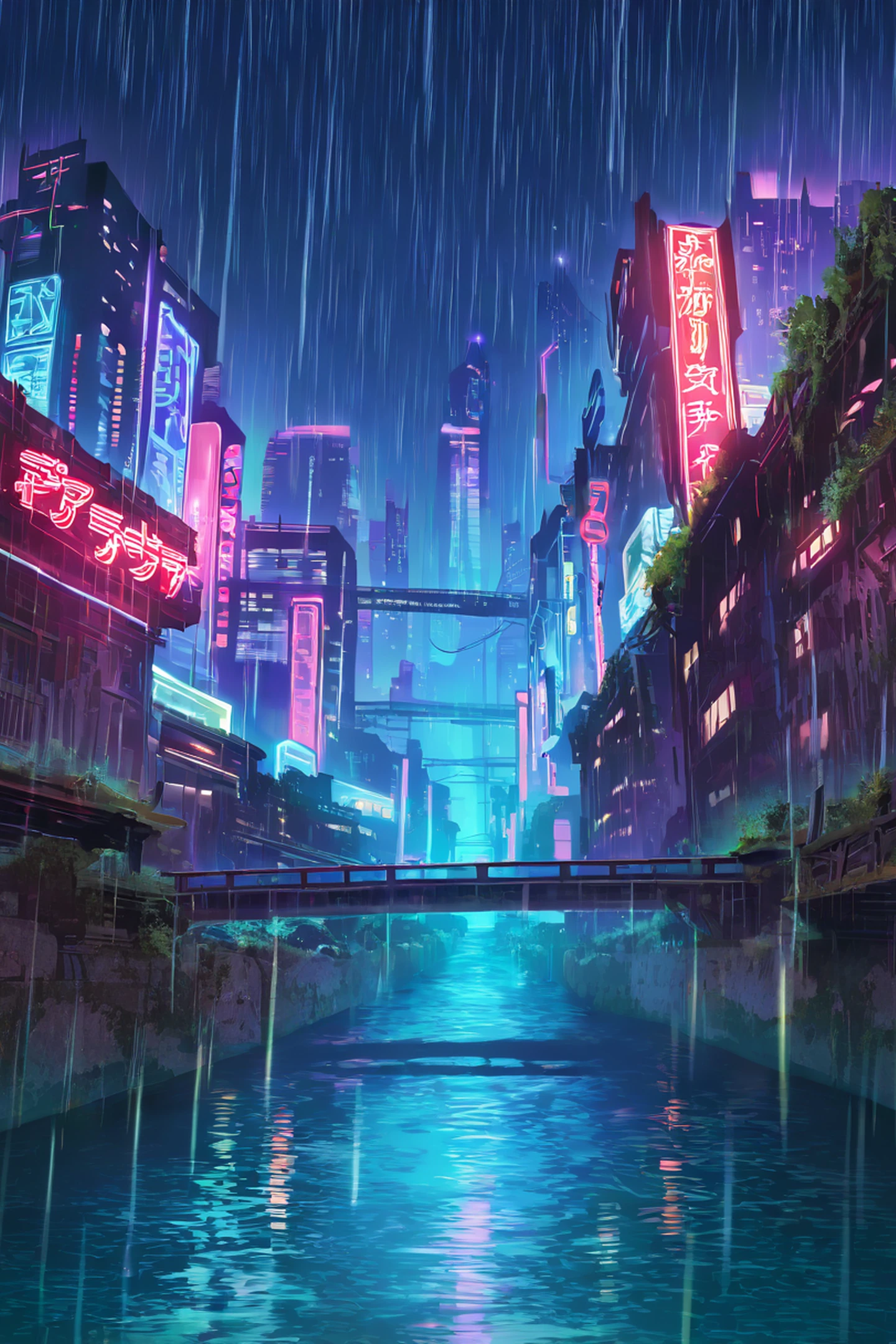 Cyberpunk Bridge lofi wallpaper