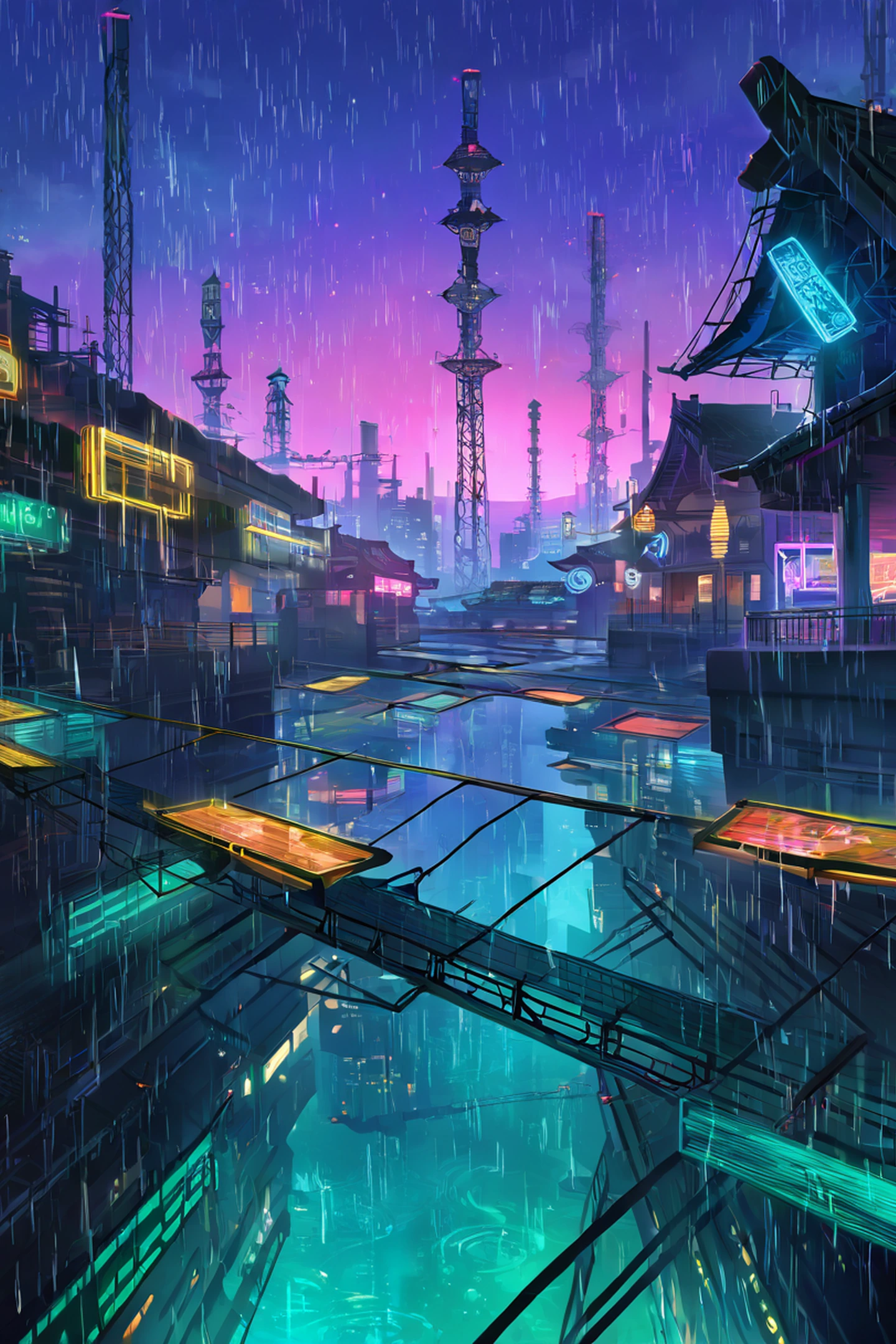 cyberpunk bridge lofi wallpaper