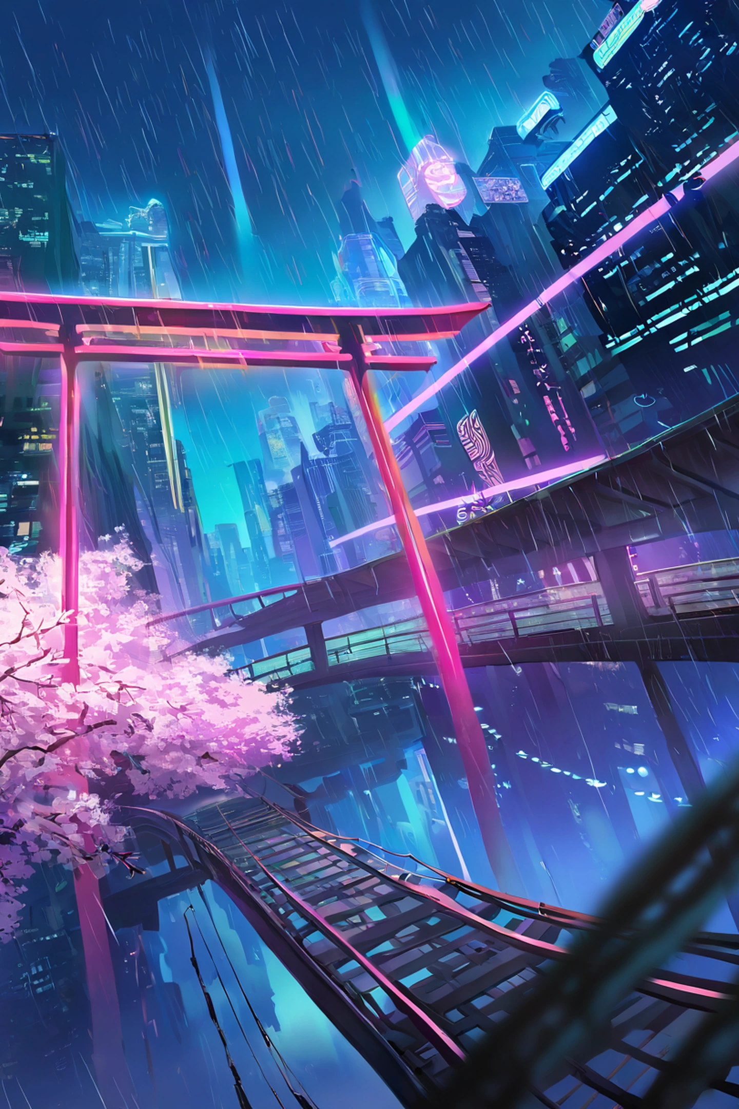 Cyberpunk Bridge lofi wallpaper