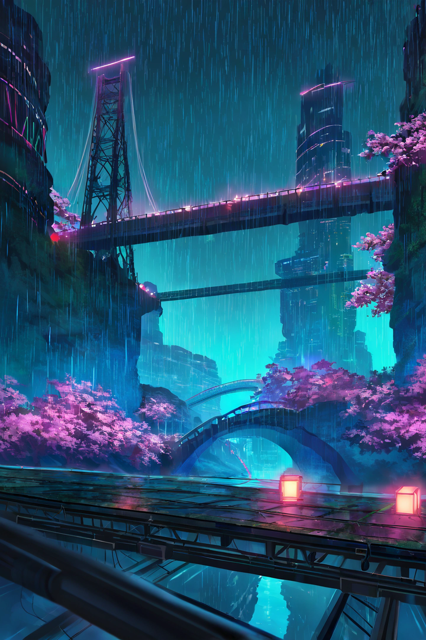 Cyberpunk Bridge lofi wallpaper