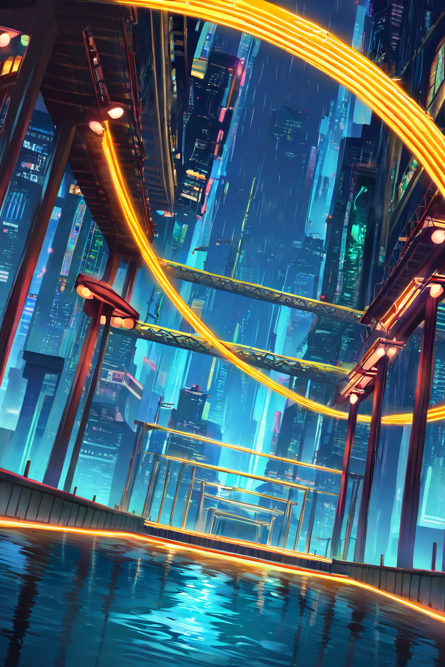 cyberpunk bridge lofi wallpaper