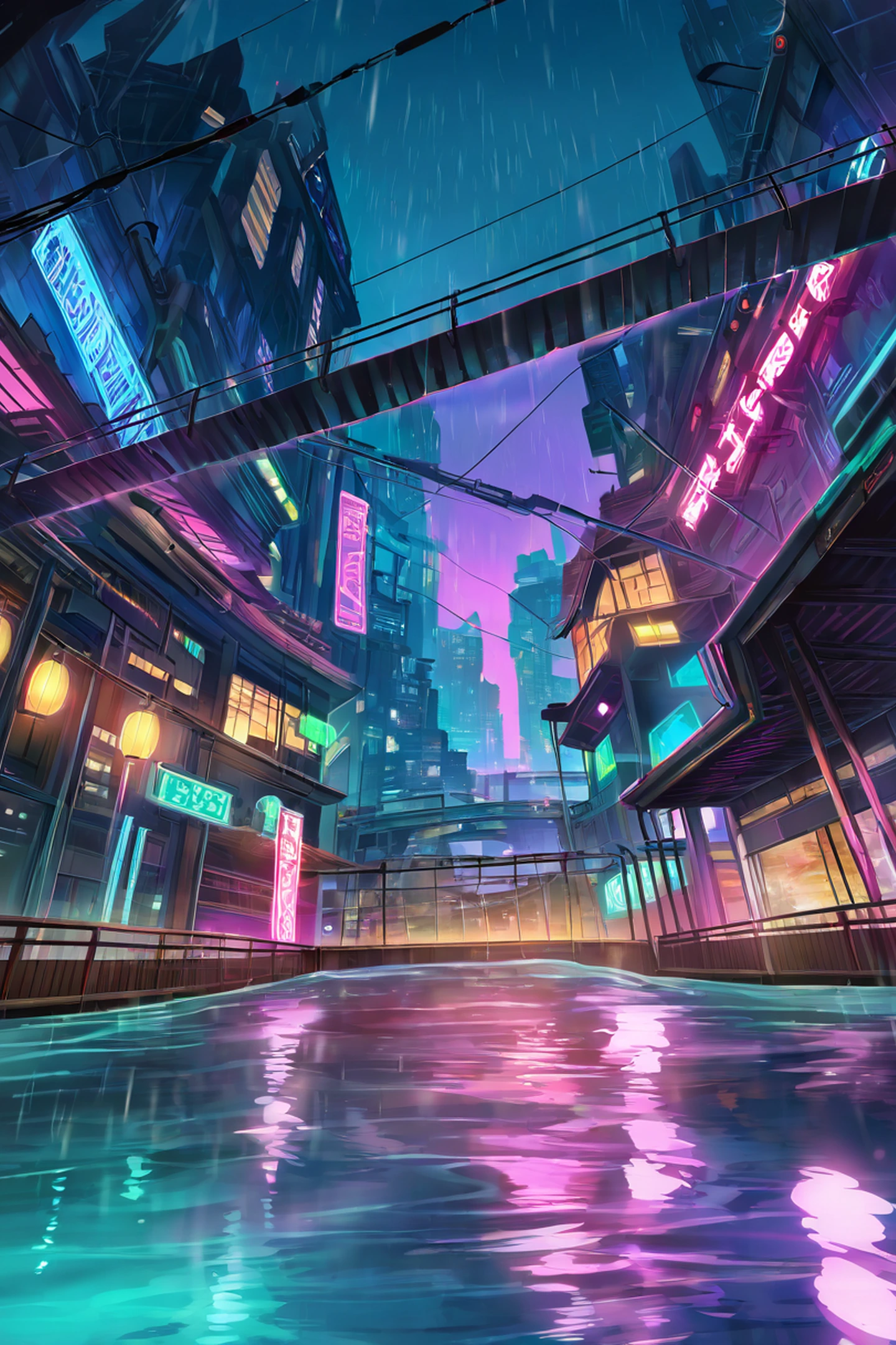 cyberpunk bridge lofi wallpaper