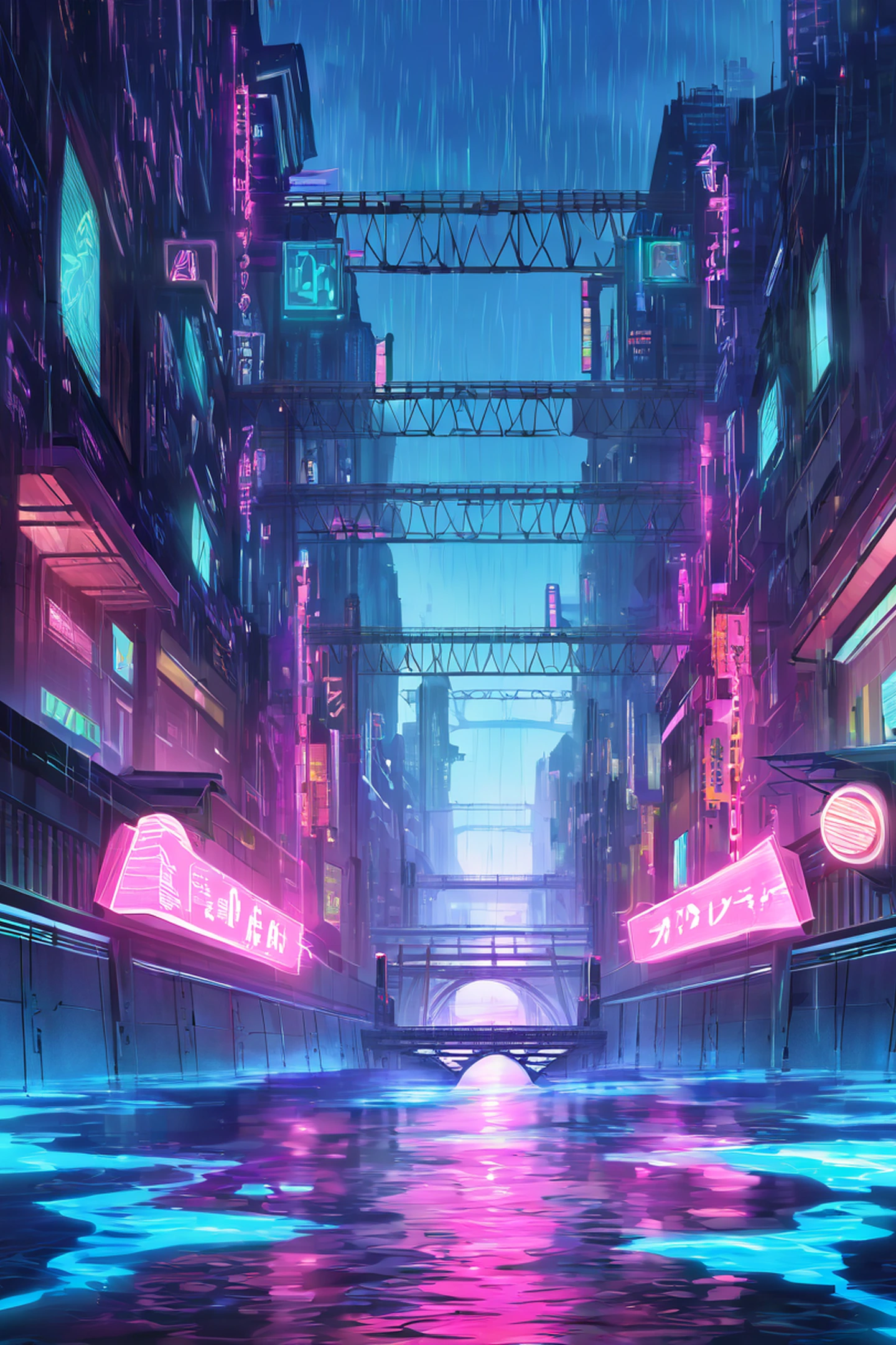 Cyberpunk Bridge lofi wallpaper