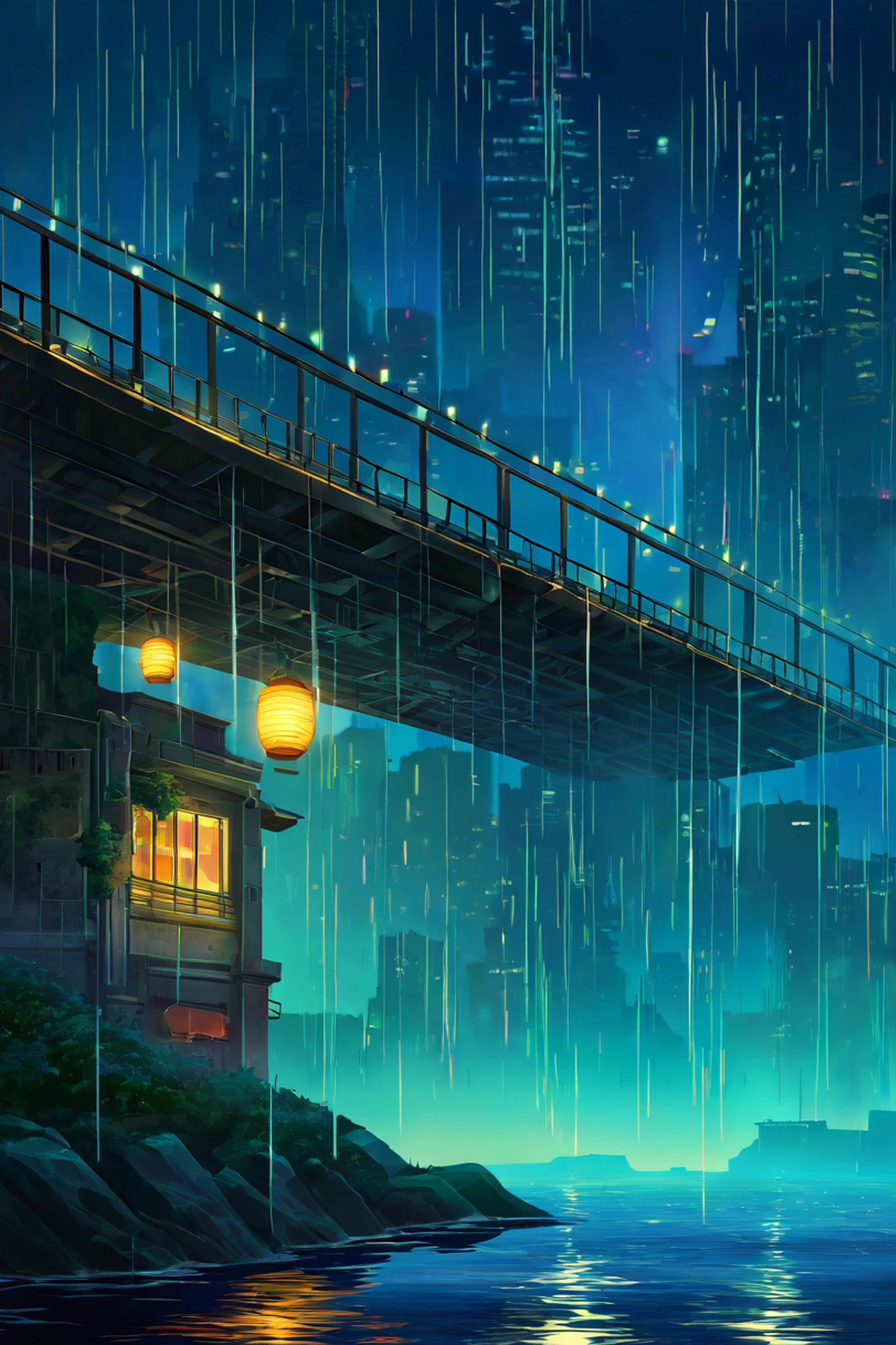 Cyberpunk Bridge lofi wallpaper
