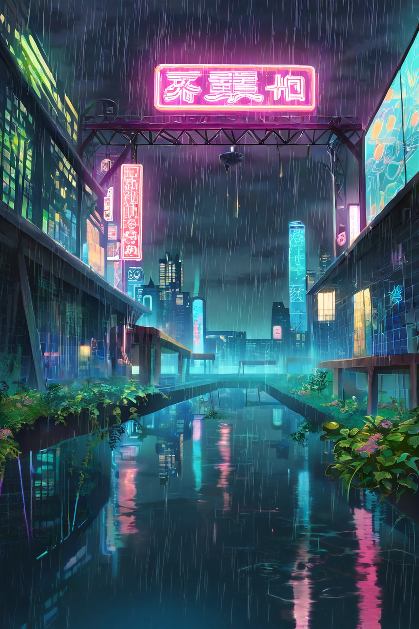 Cyberpunk Garden lofi wallpaper
