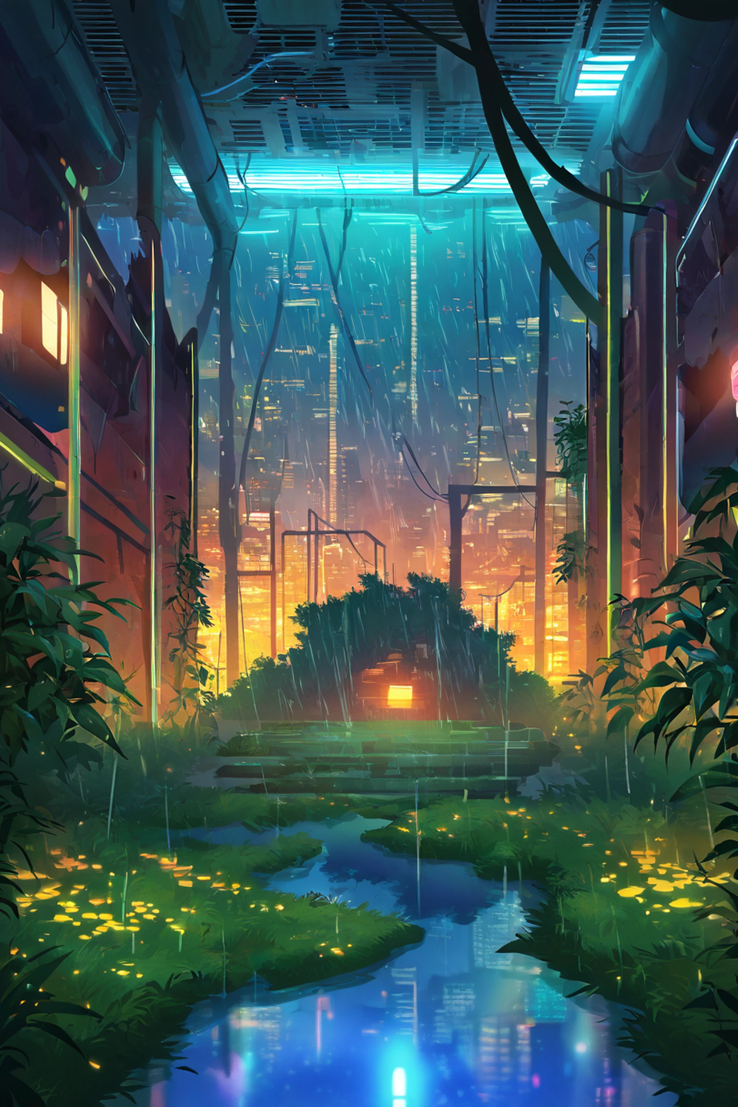 Cyberpunk Garden lofi wallpaper