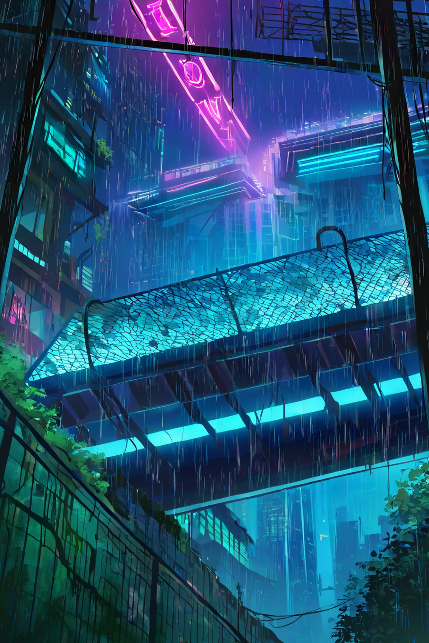 Cyberpunk Garden lofi wallpaper