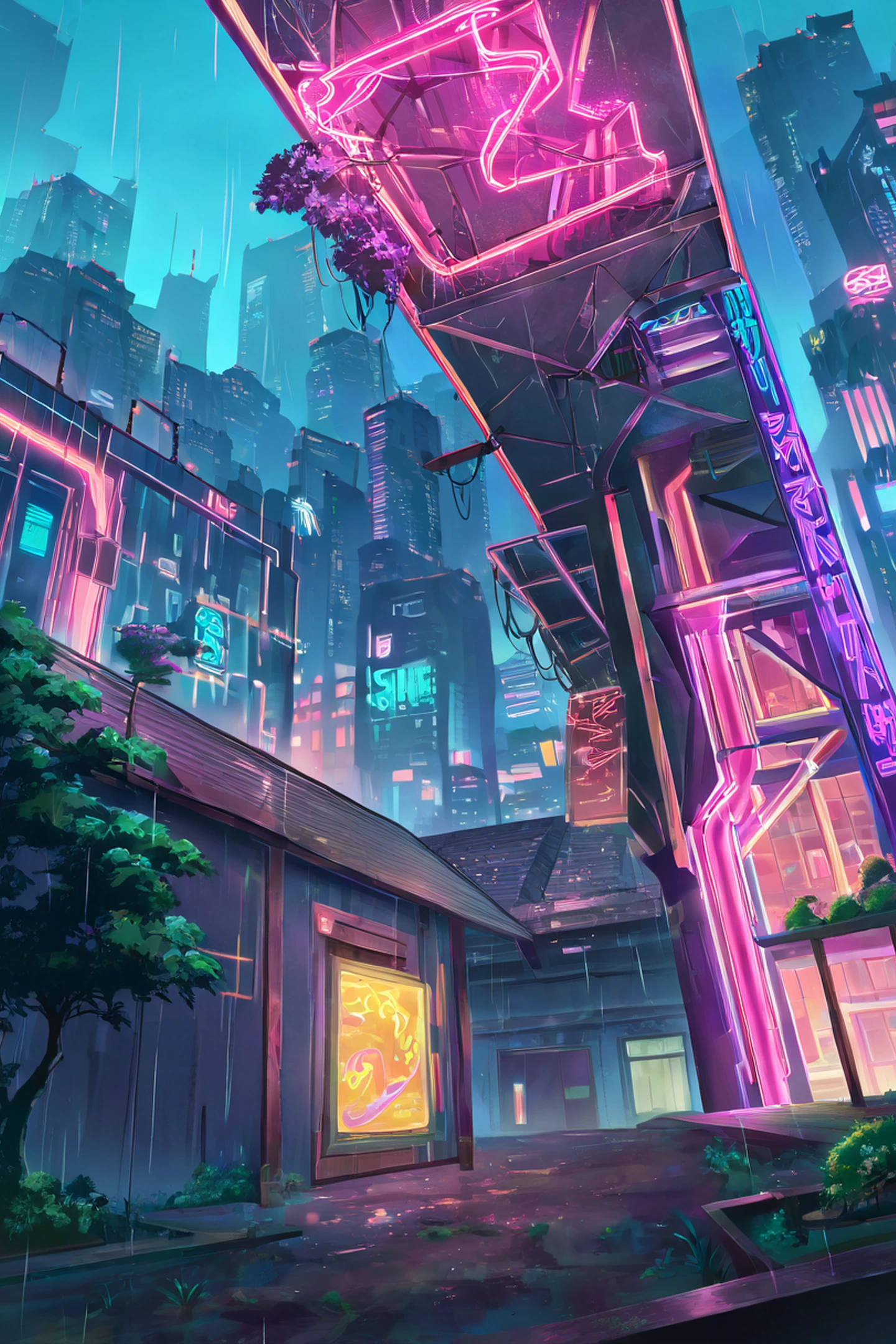 Cyberpunk Garden lofi wallpaper