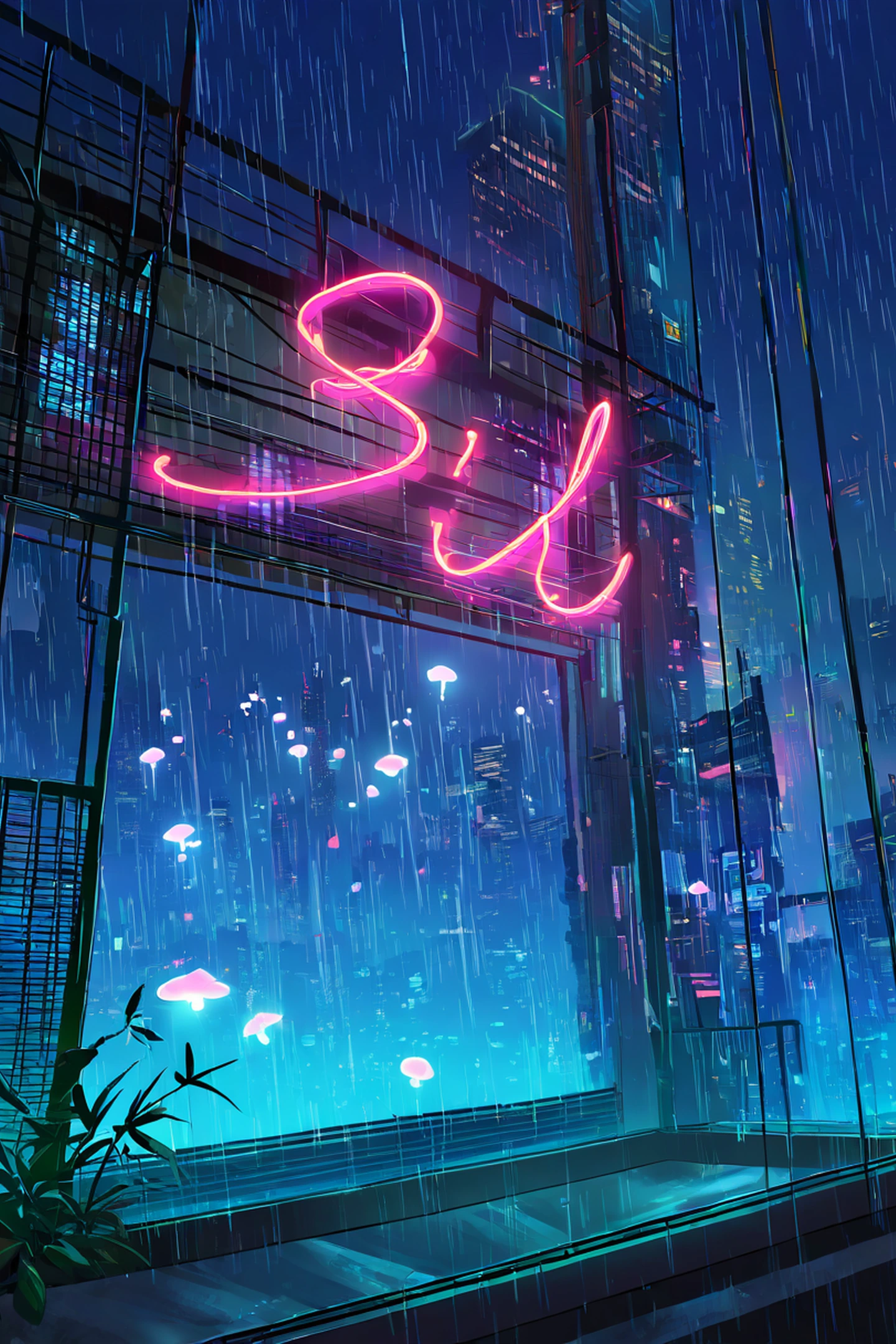 Cyberpunk Garden lofi wallpaper