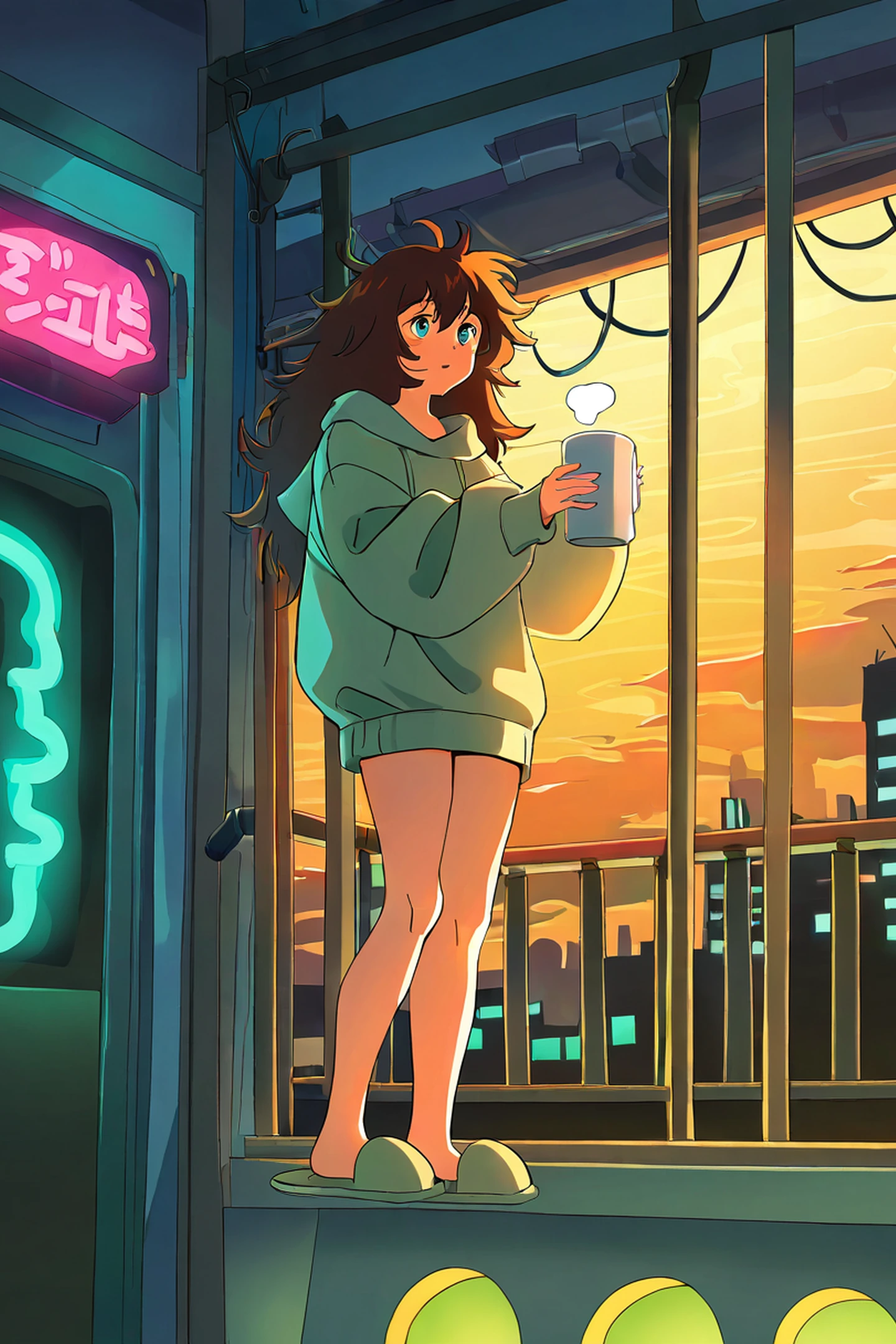 Cyberpunk Girl Balcony lofi wallpaper