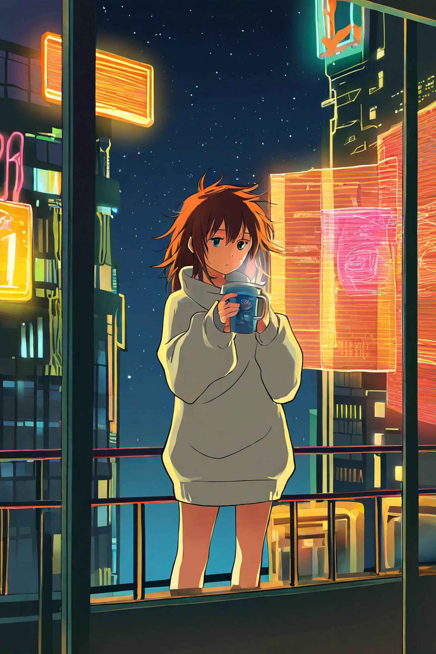 Cyberpunk Girl Balcony lofi wallpaper