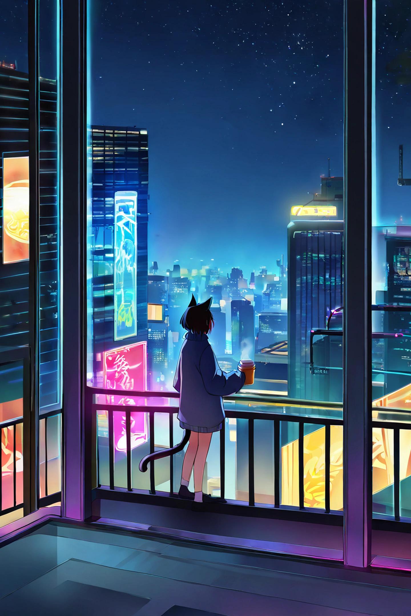 Cyberpunk Girl Balcony lofi wallpaper
