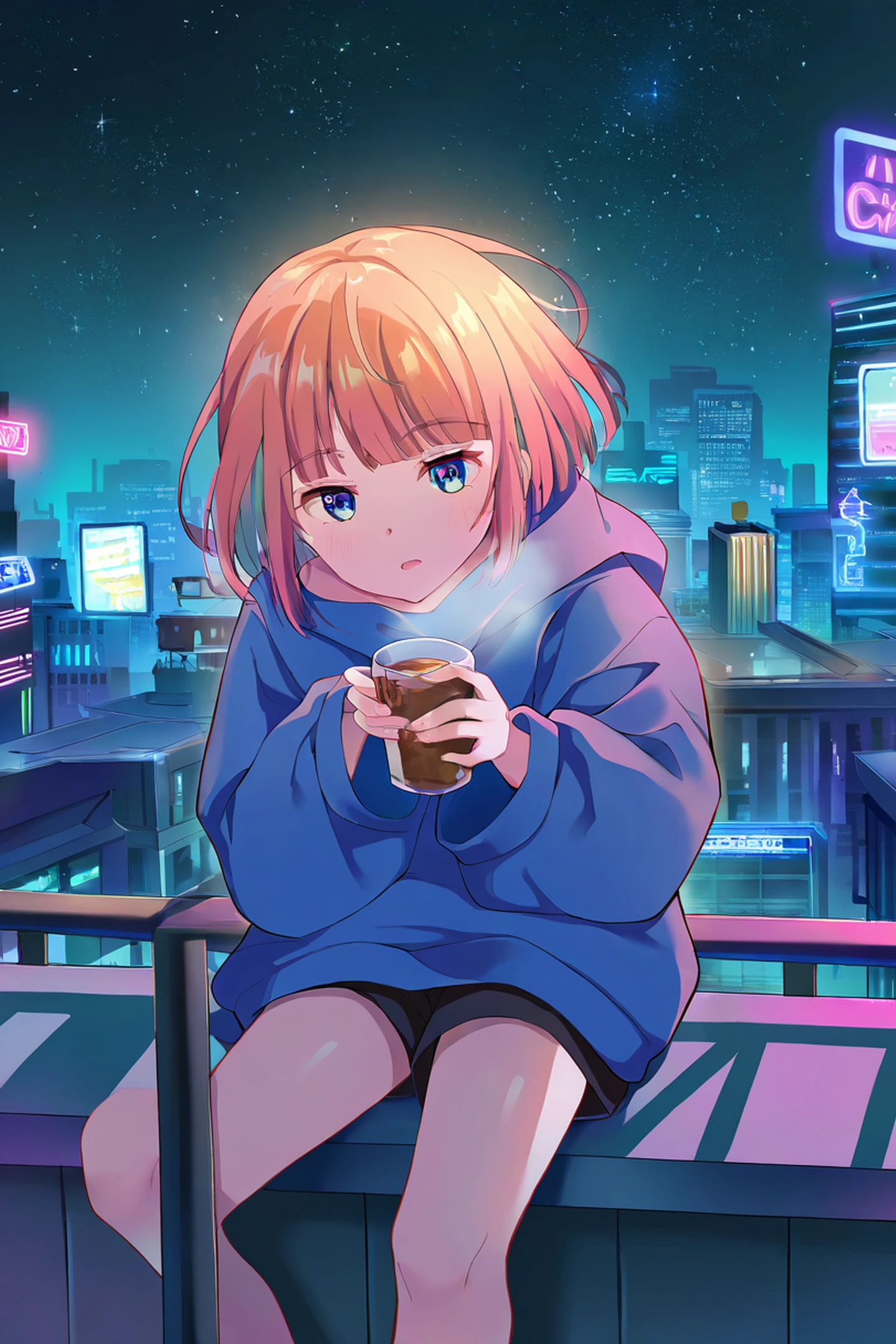 Cyberpunk Girl Balcony lofi wallpaper